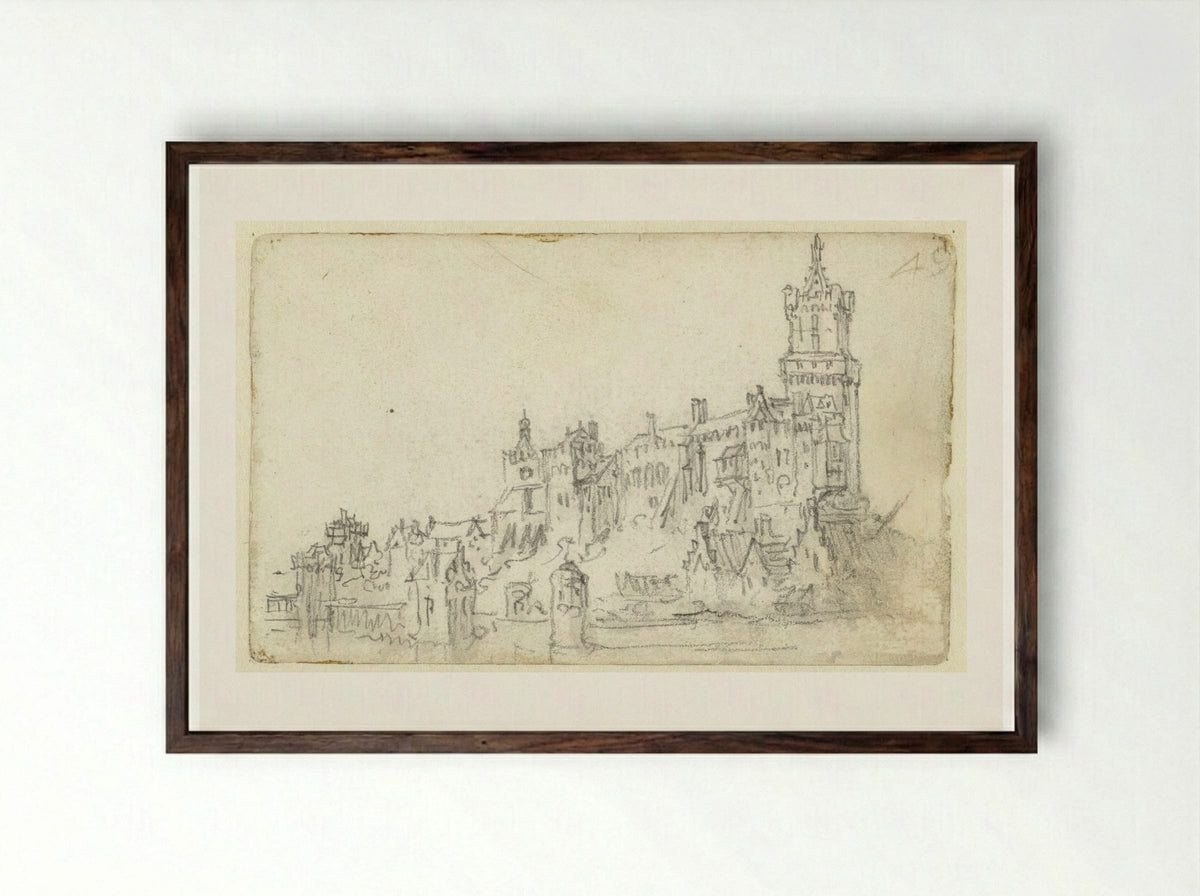 Gezicht op de Zwanenburg te Kleve - Jan van Goyen - Framed Print Dark Wood