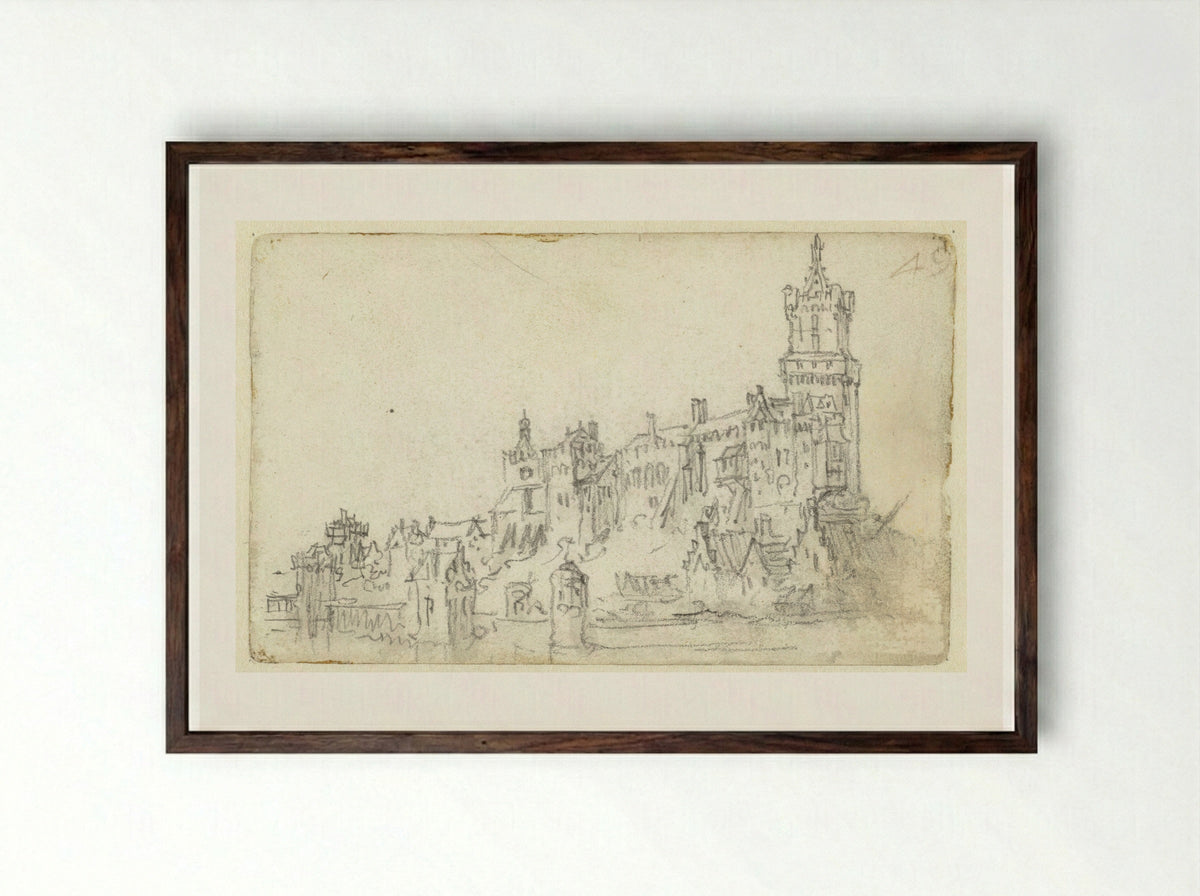 Gezicht op de Zwanenburg te Kleve - Jan van Goyen - Framed Print Dark Wood