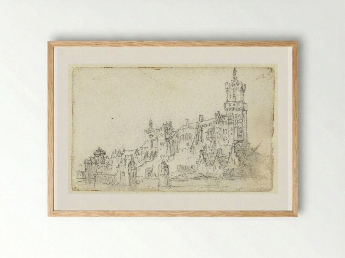 Gezicht op de Zwanenburg te Kleve - Jan van Goyen - Framed Print Wood