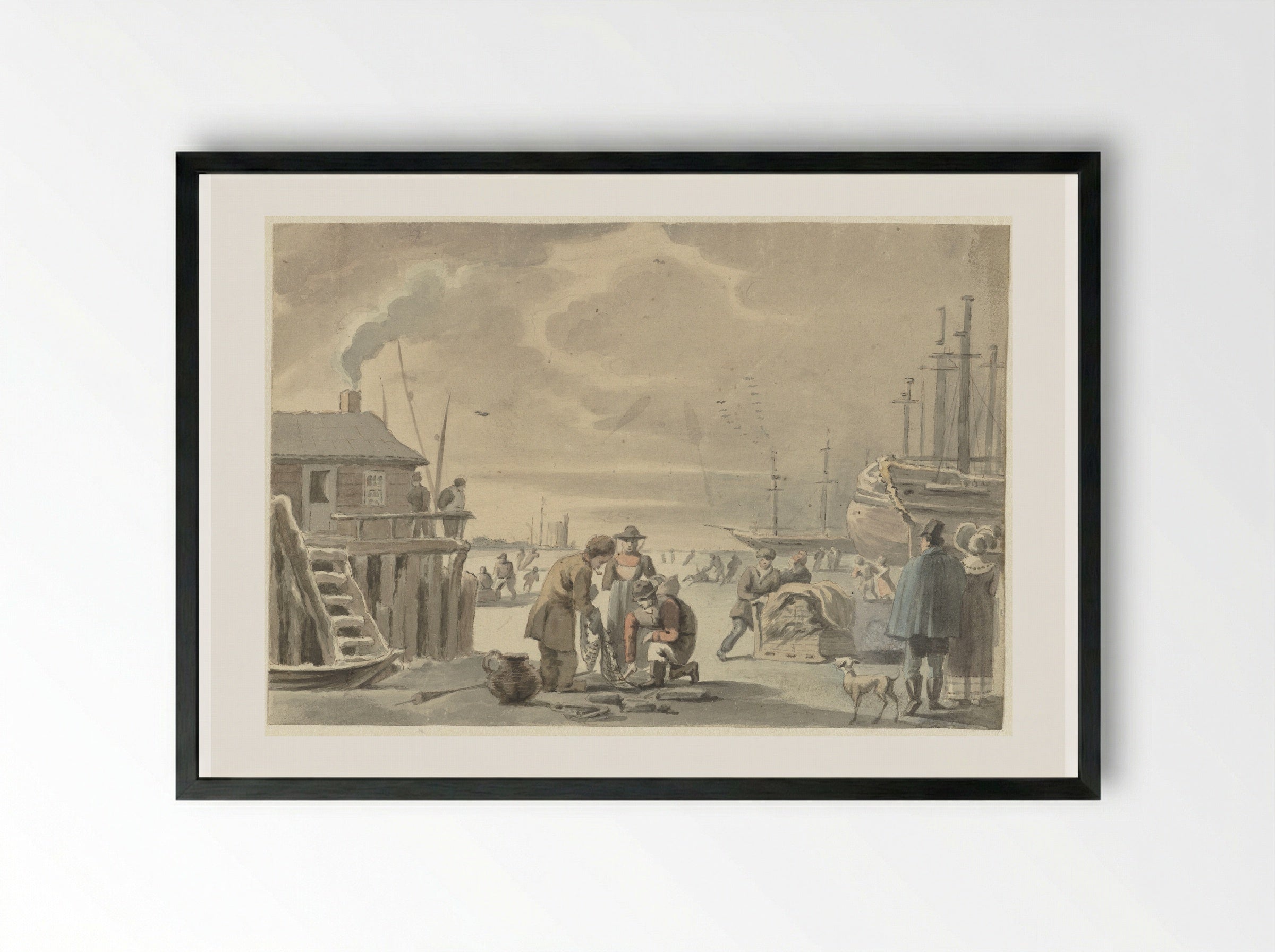 Gezicht op de bevroren Merwede bij Moerdijk - Aert Schouman - Framed Print Black