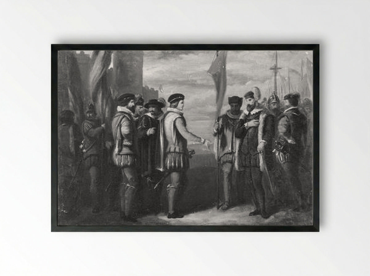 Gezicht op de binnenplaats van de Beurs van Hendrick de Keyser in Amsterdam - Augustin Taurel - Framed Print Black