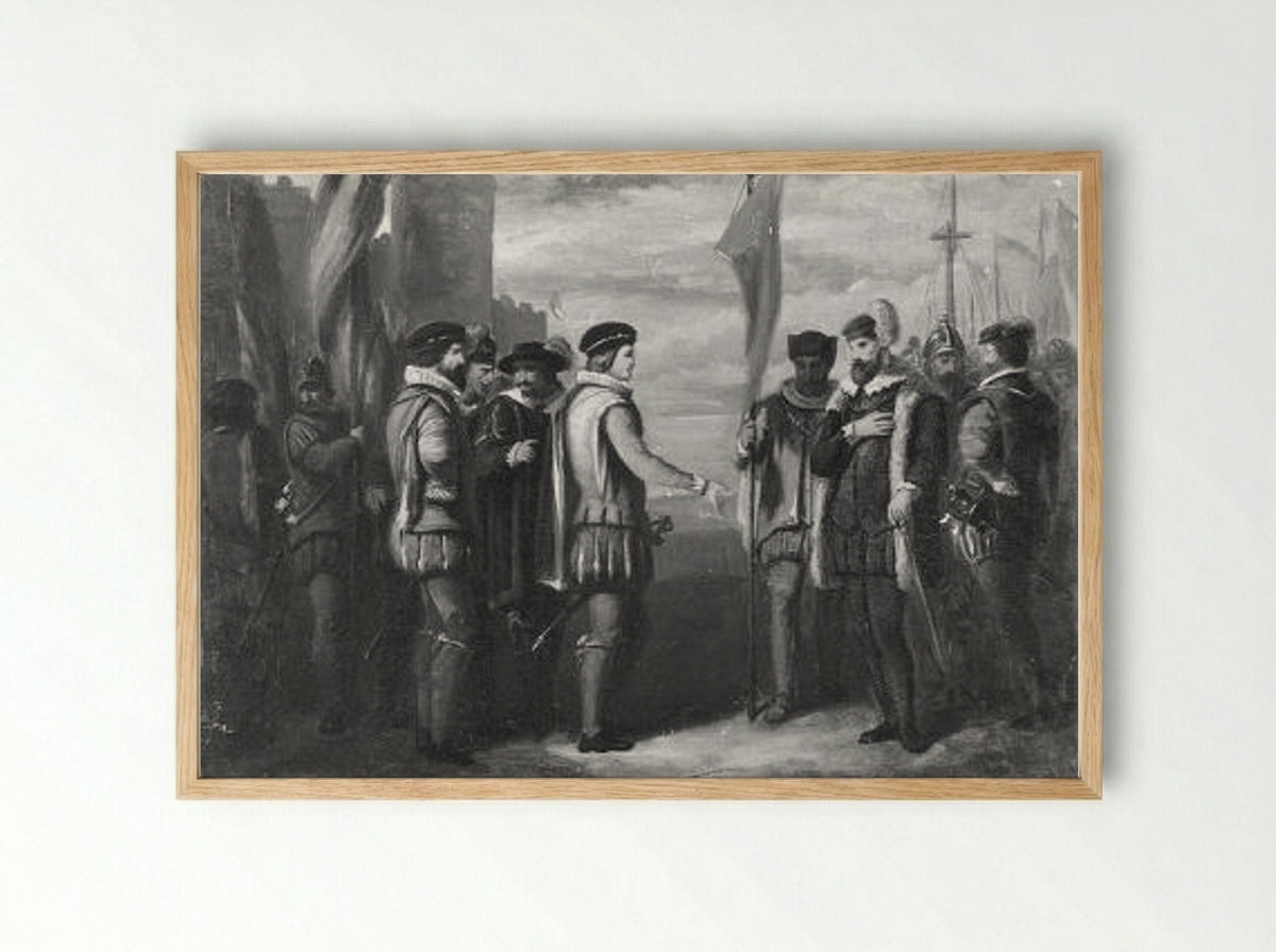 Gezicht op de binnenplaats van de Beurs van Hendrick de Keyser in Amsterdam - Augustin Taurel - Framed Print Wood