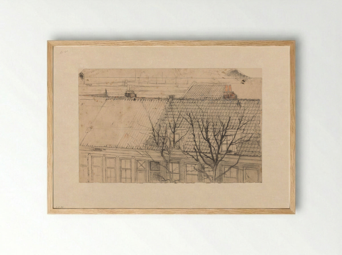 Gezicht op de daken van de Vondelkade - Cornelis Gerardus 't Hooft - Framed Print Wood
