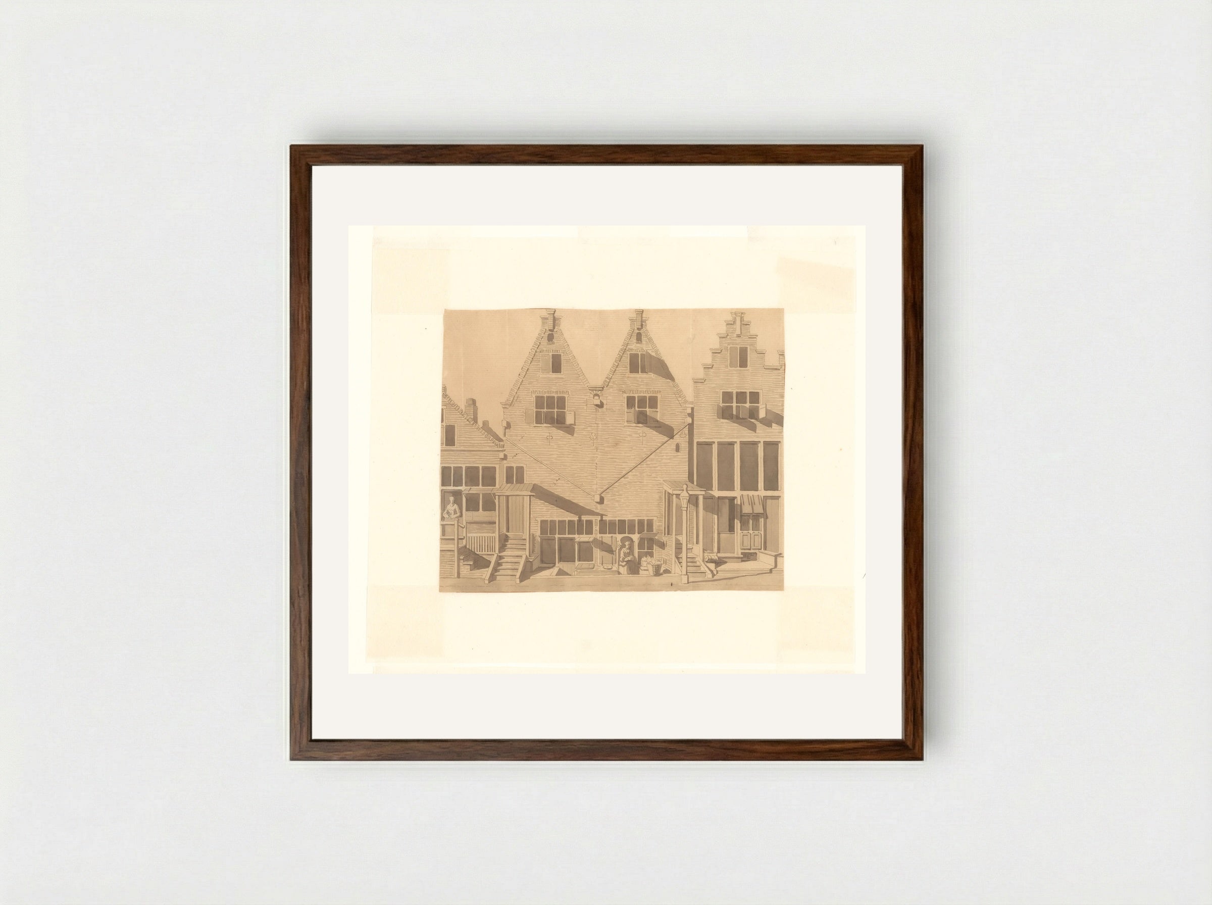 Gezicht op de doopsgezinde kerk van de Jan Jacobsgezinden - Cornelis Pronk - Framed Print Dark Wood