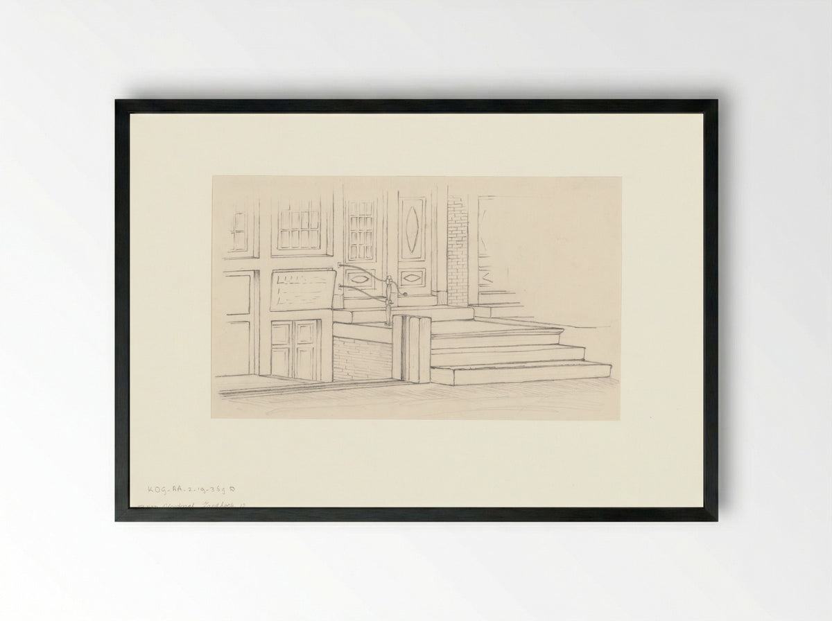 Gezicht op de entree van Zandhoek 12 met een vloedpaal - A. Goedkoop - Framed Print Black