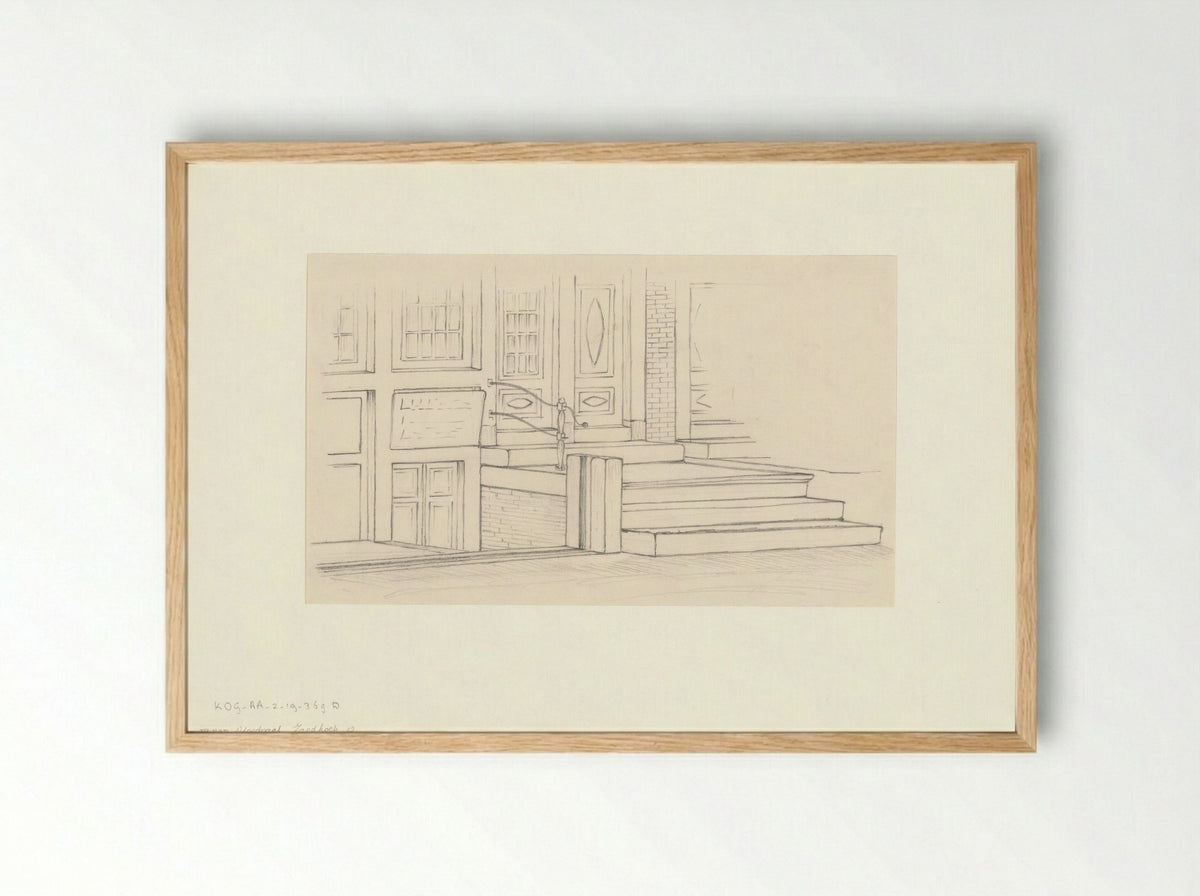 Gezicht op de entree van Zandhoek 12 met een vloedpaal - A. Goedkoop - Framed Print Wood