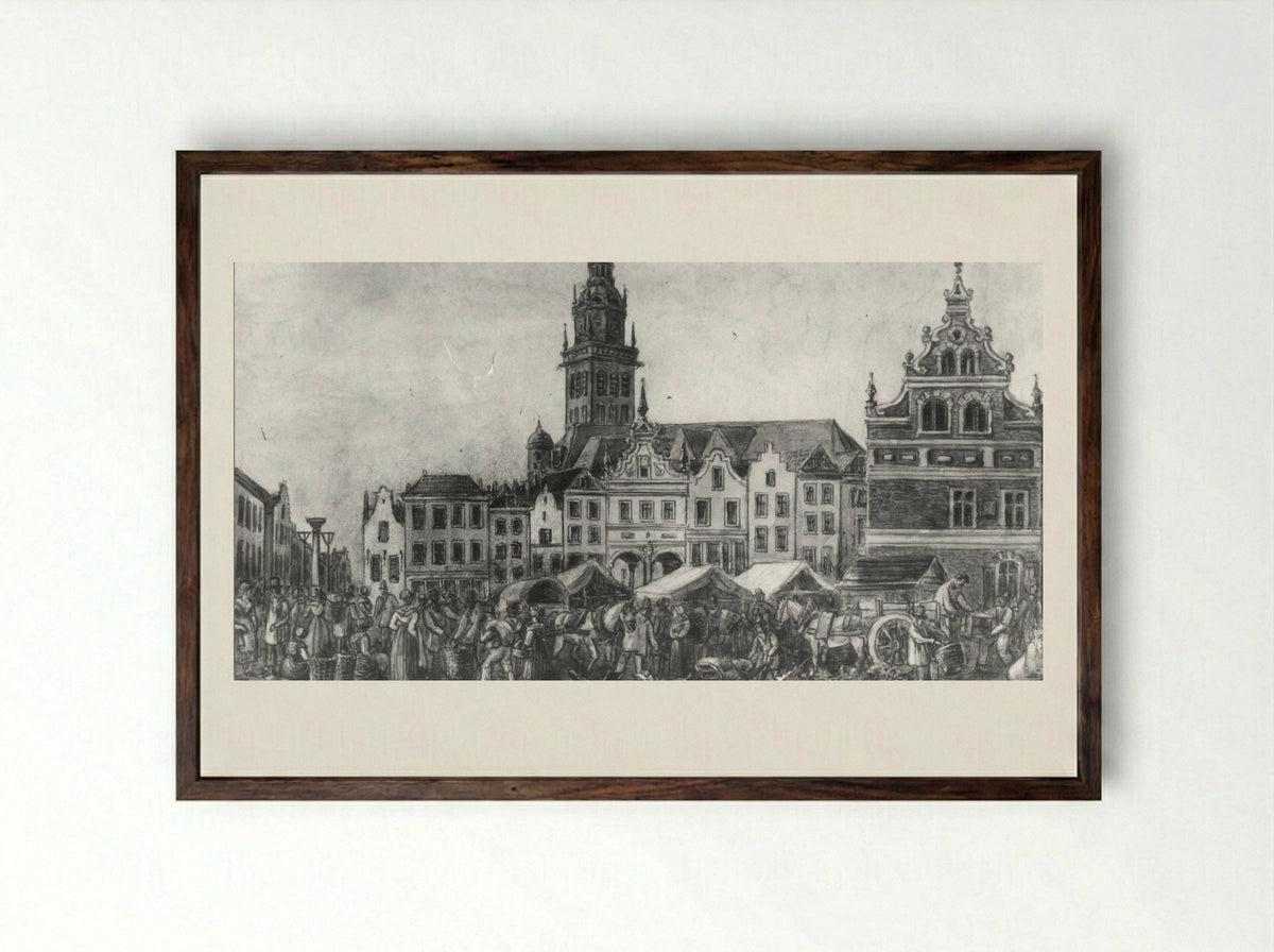 Gezicht op de fontein op de tweede binnenplaats van het Oude Doolhof aan de Prinsengracht - Hilmar Johannes Backer - Framed Print Dark Wood