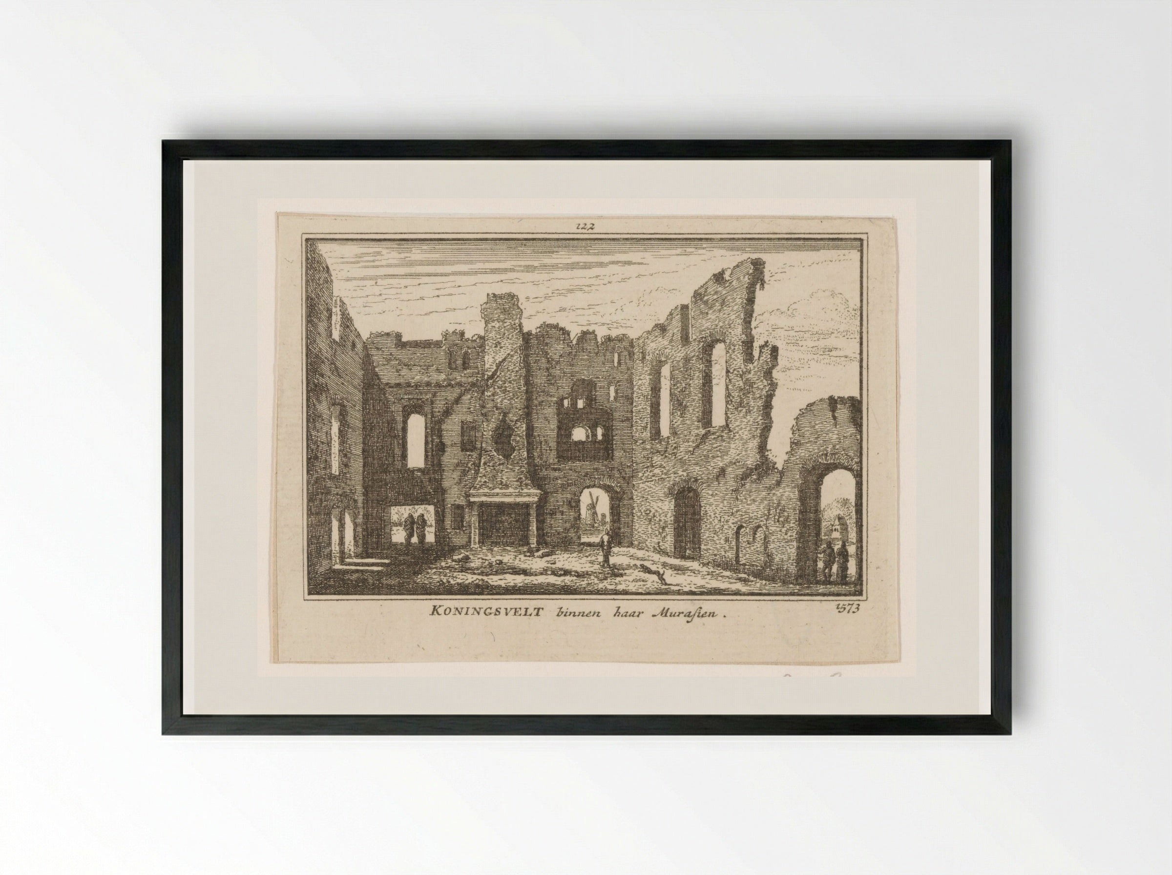 Gezicht op de geruïneerde grote zaal van het klooster Koningsveld - Abraham Rademaker - Framed Print Black