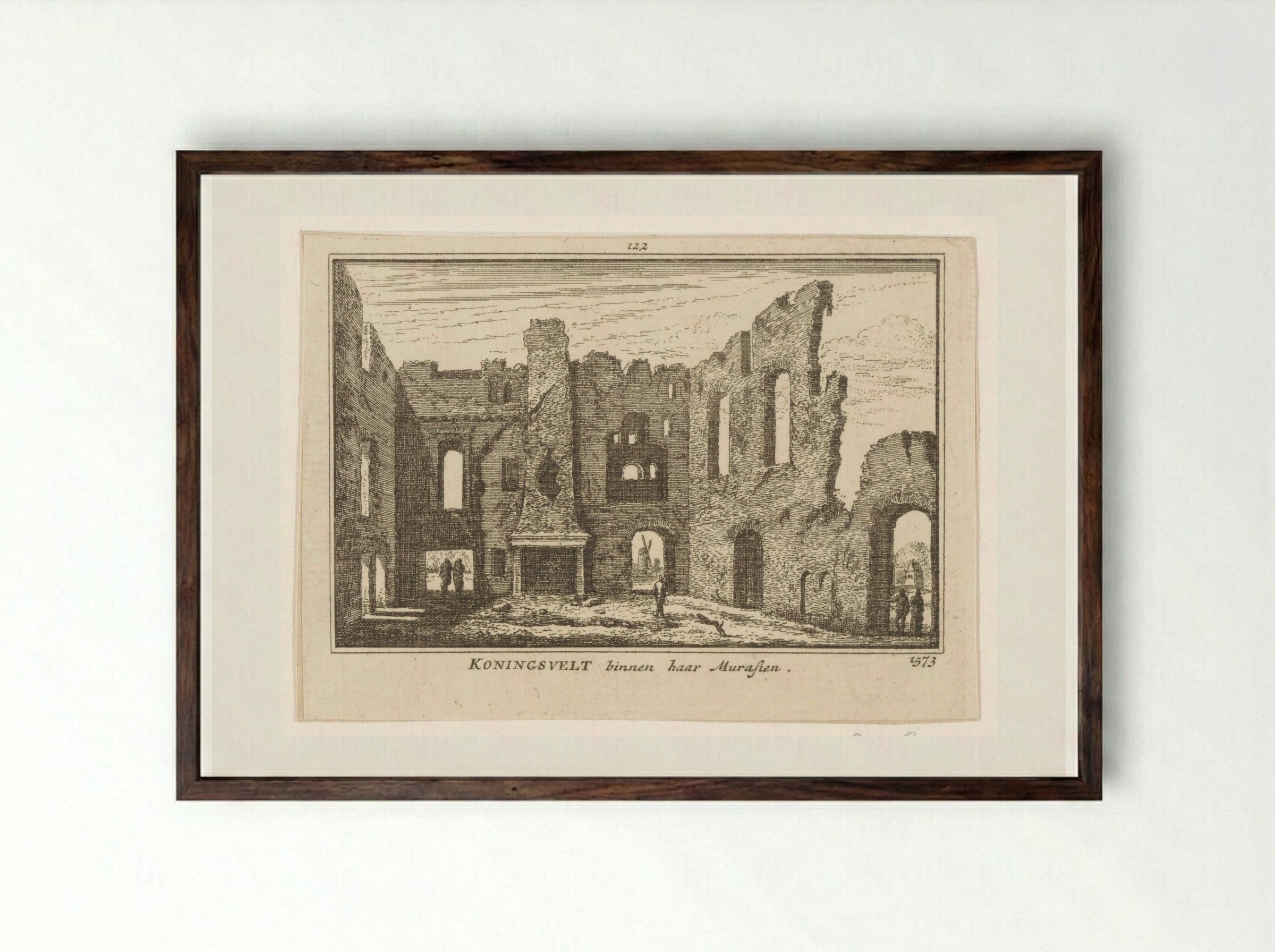 Gezicht op de geruïneerde grote zaal van het klooster Koningsveld - Abraham Rademaker - Framed Print Dark Wood