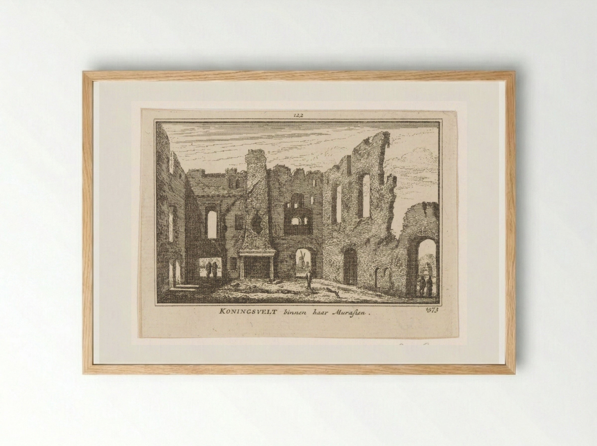 Gezicht op de geruïneerde grote zaal van het klooster Koningsveld - Abraham Rademaker - Framed Print Wood