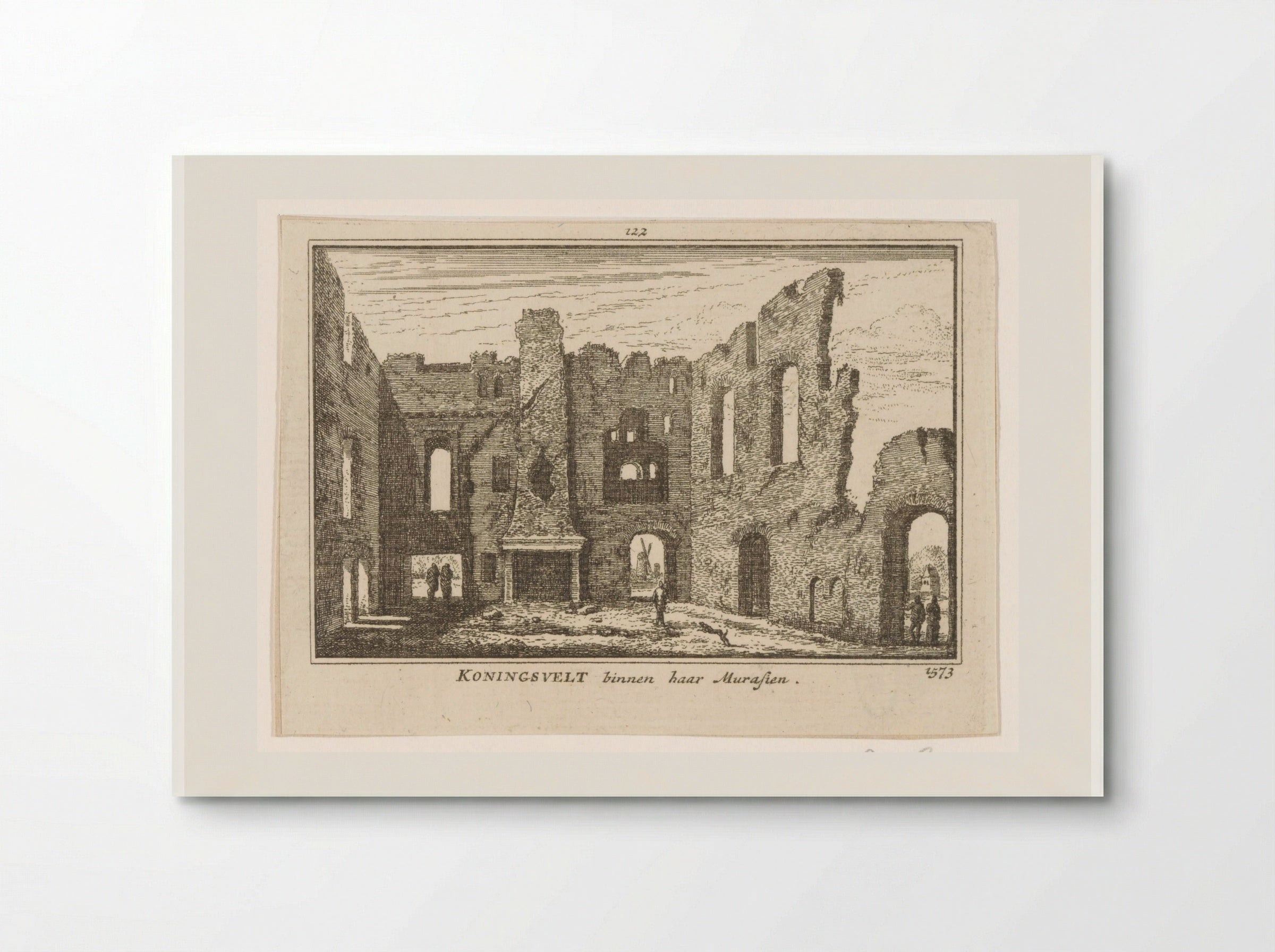 Gezicht op de geruïneerde grote zaal van het klooster Koningsveld - Abraham Rademaker - Poster