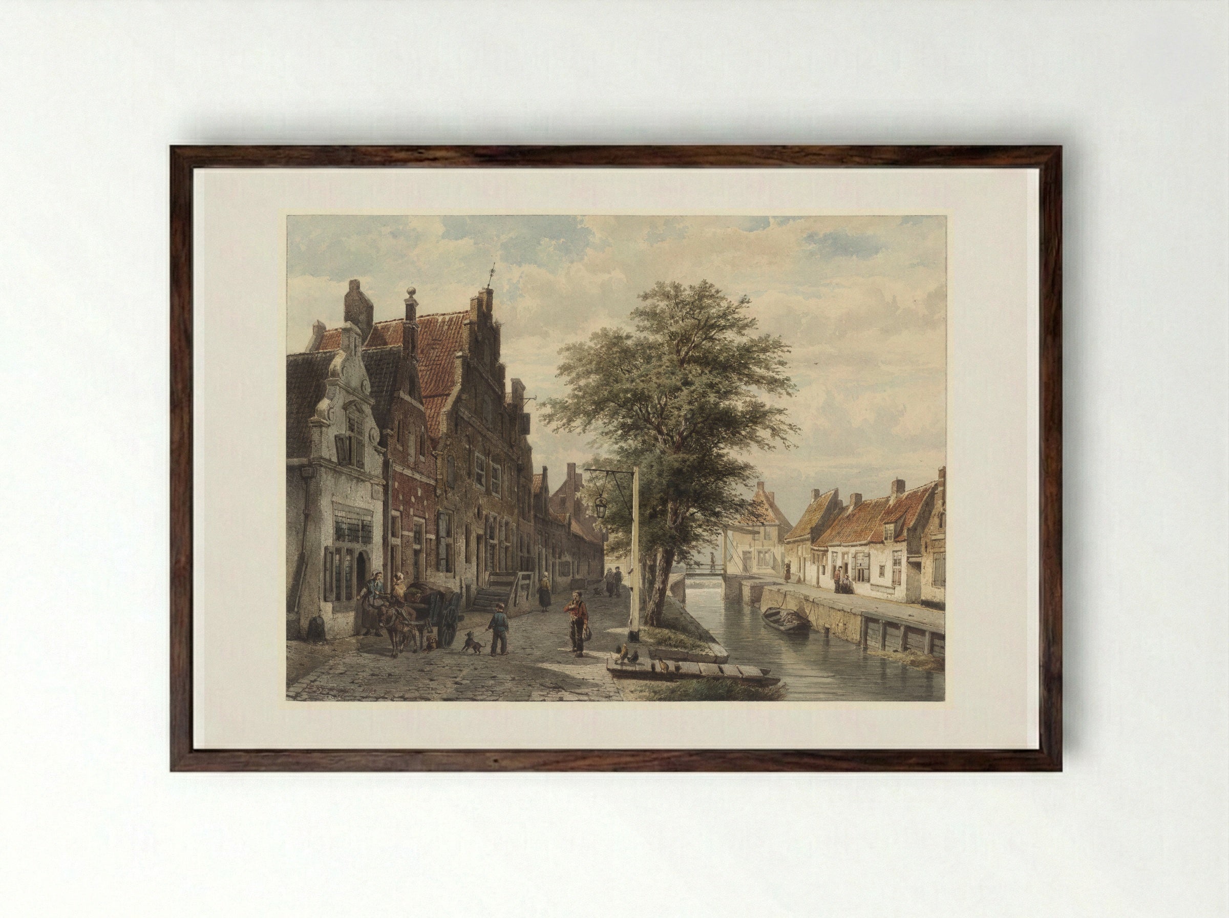 Gezicht op de gracht te Hasselt - Cornelis Springer - Framed Print Dark Wood