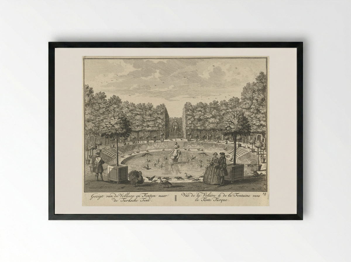 Gezicht op de grote fontein en de Turkse Tent in de tuin van Huis ter Meer te Maarssen - Hendrik de Leth - Framed Print Black
