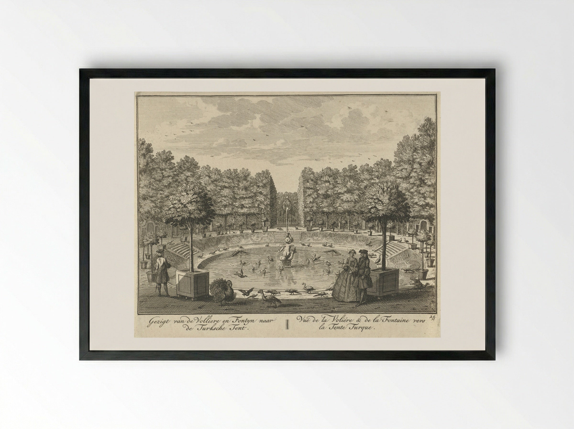 Gezicht op de grote fontein en de Turkse Tent in de tuin van Huis ter Meer te Maarssen - Hendrik de Leth - Framed Print Black