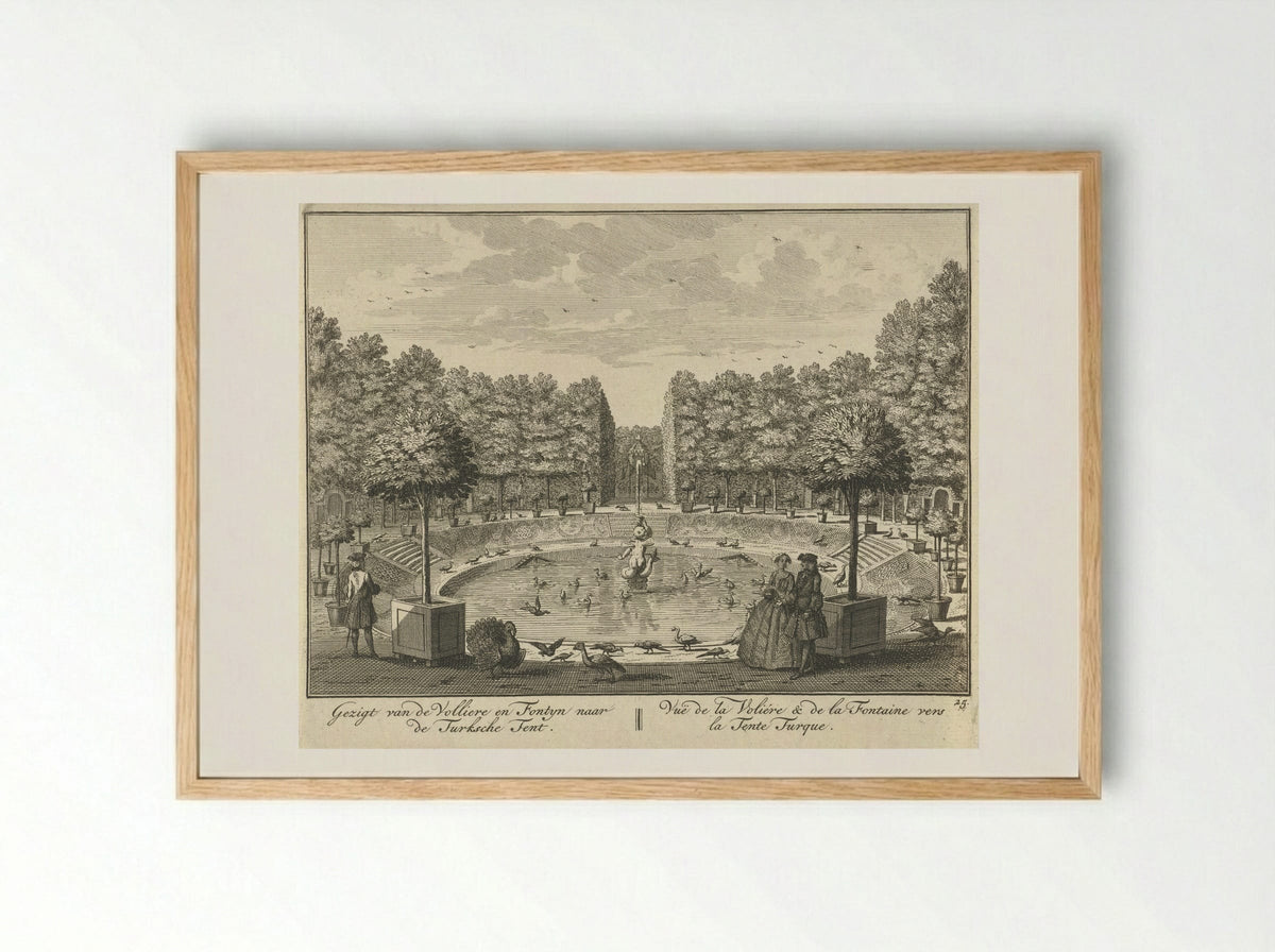 Gezicht op de grote fontein en de Turkse Tent in de tuin van Huis ter Meer te Maarssen - Hendrik de Leth - Framed Print Wood