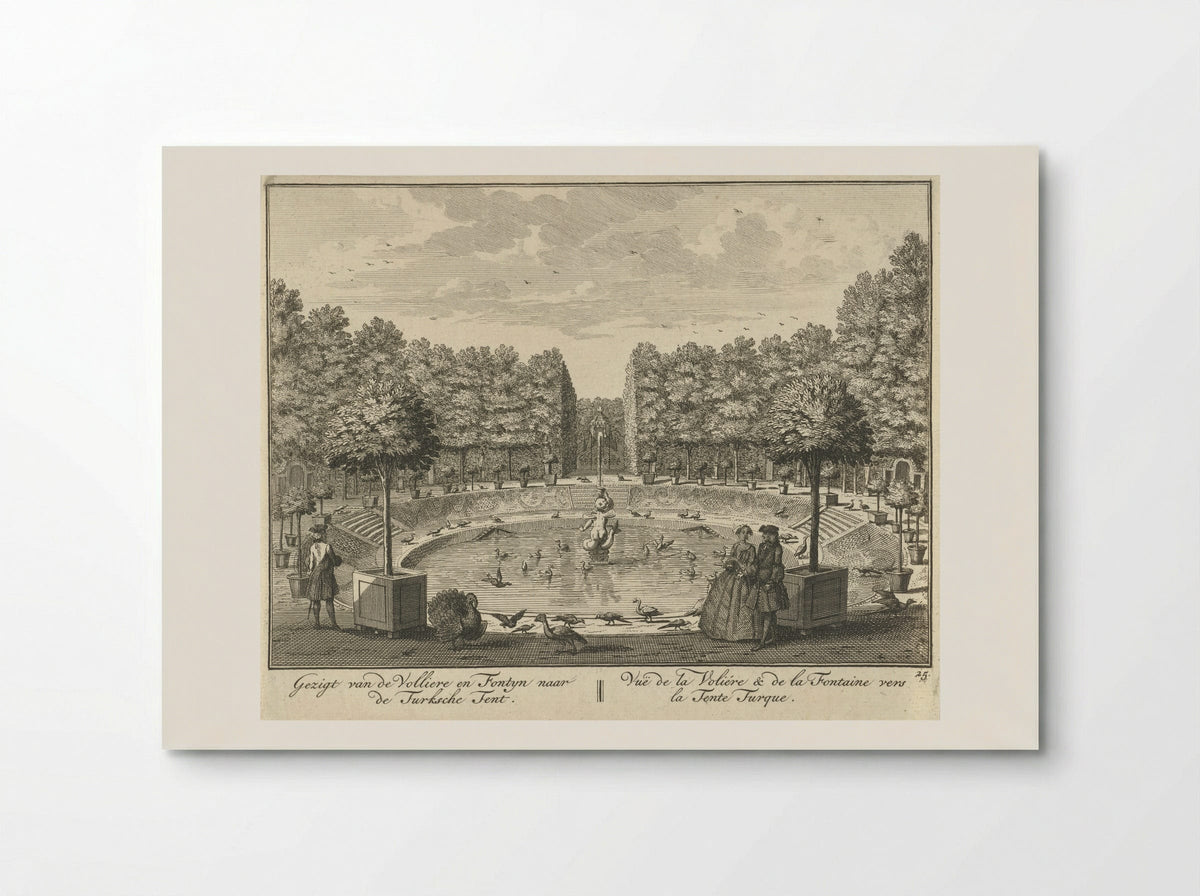 Gezicht op de grote fontein en de Turkse Tent in de tuin van Huis ter Meer te Maarssen - Hendrik de Leth - Poster