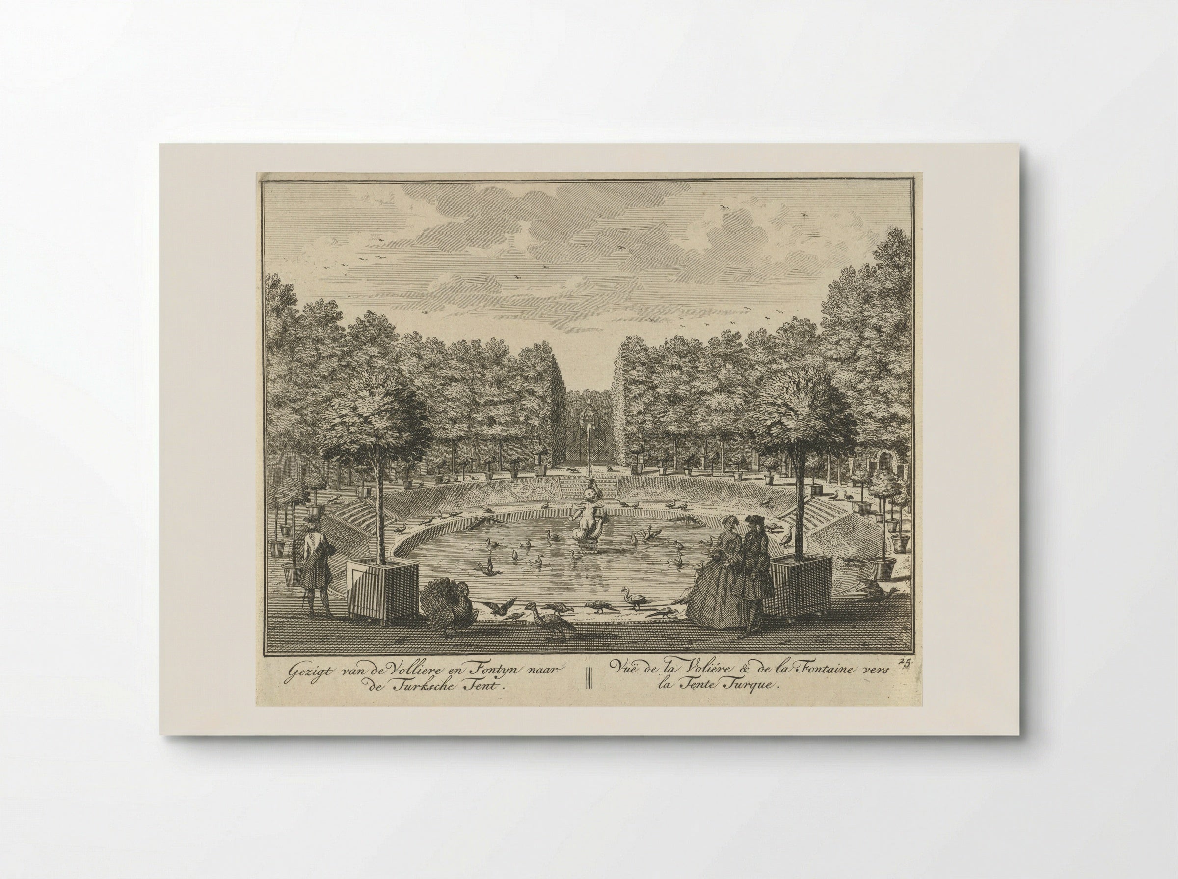 Gezicht op de grote fontein en de Turkse Tent in de tuin van Huis ter Meer te Maarssen - Hendrik de Leth - Poster