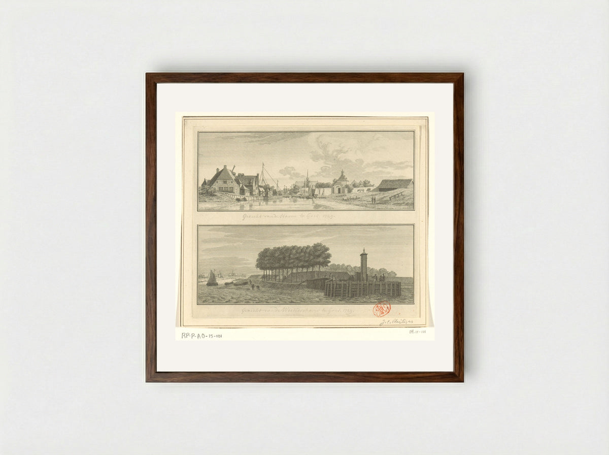 Gezicht op de haven en Westerschans te Goes - Jan Caspar Philips - Framed Print Dark Wood