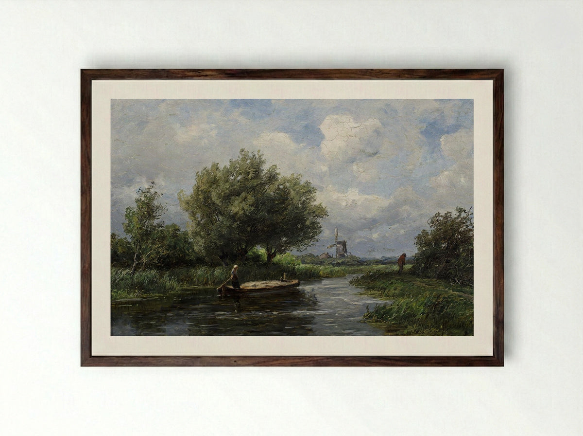 Gezicht op de heide met twee bomen - Jan Willem van Borselen - Framed Print Dark Wood