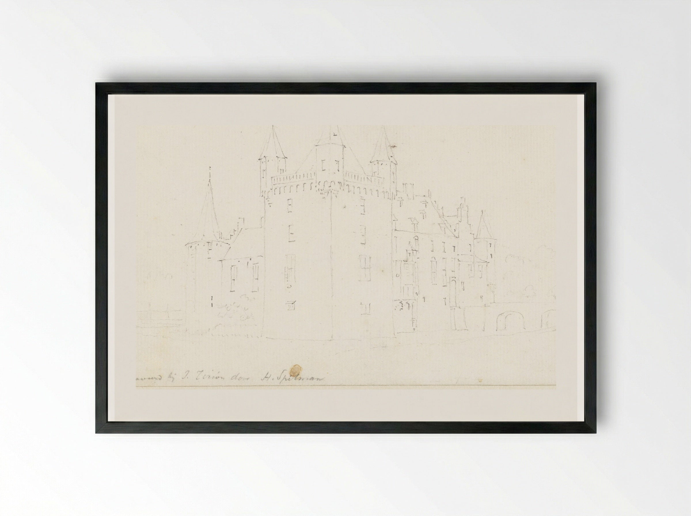 Gezicht op de kapel van het Valkhof te Nijmegen - Abraham Rademaker - Framed Print Black