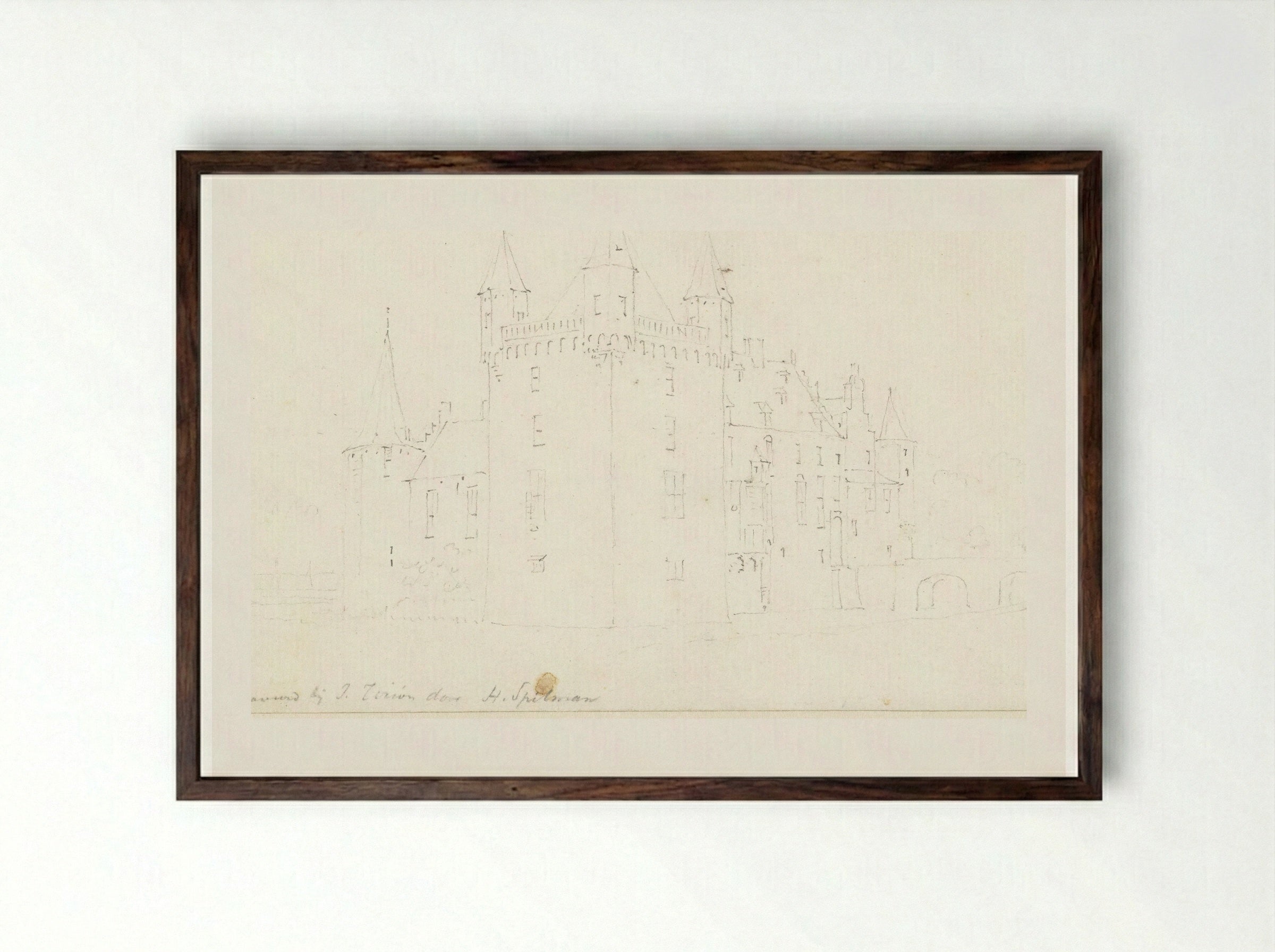 Gezicht op de kapel van het Valkhof te Nijmegen - Abraham Rademaker - Framed Print Dark Wood