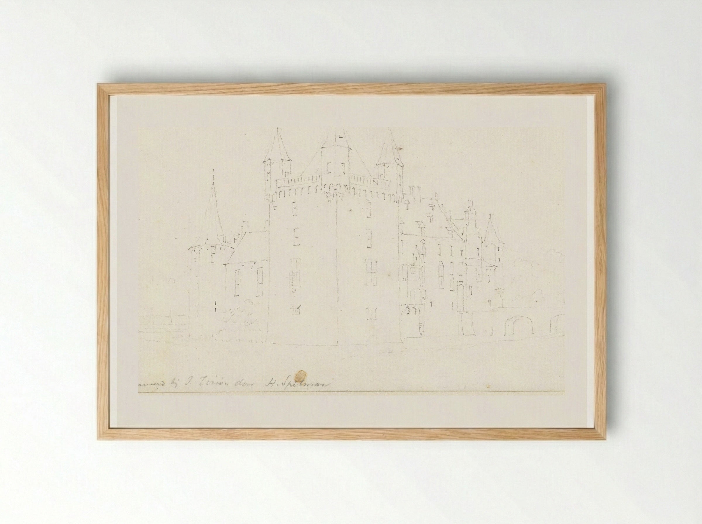 Gezicht op de kapel van het Valkhof te Nijmegen - Abraham Rademaker - Framed Print Wood