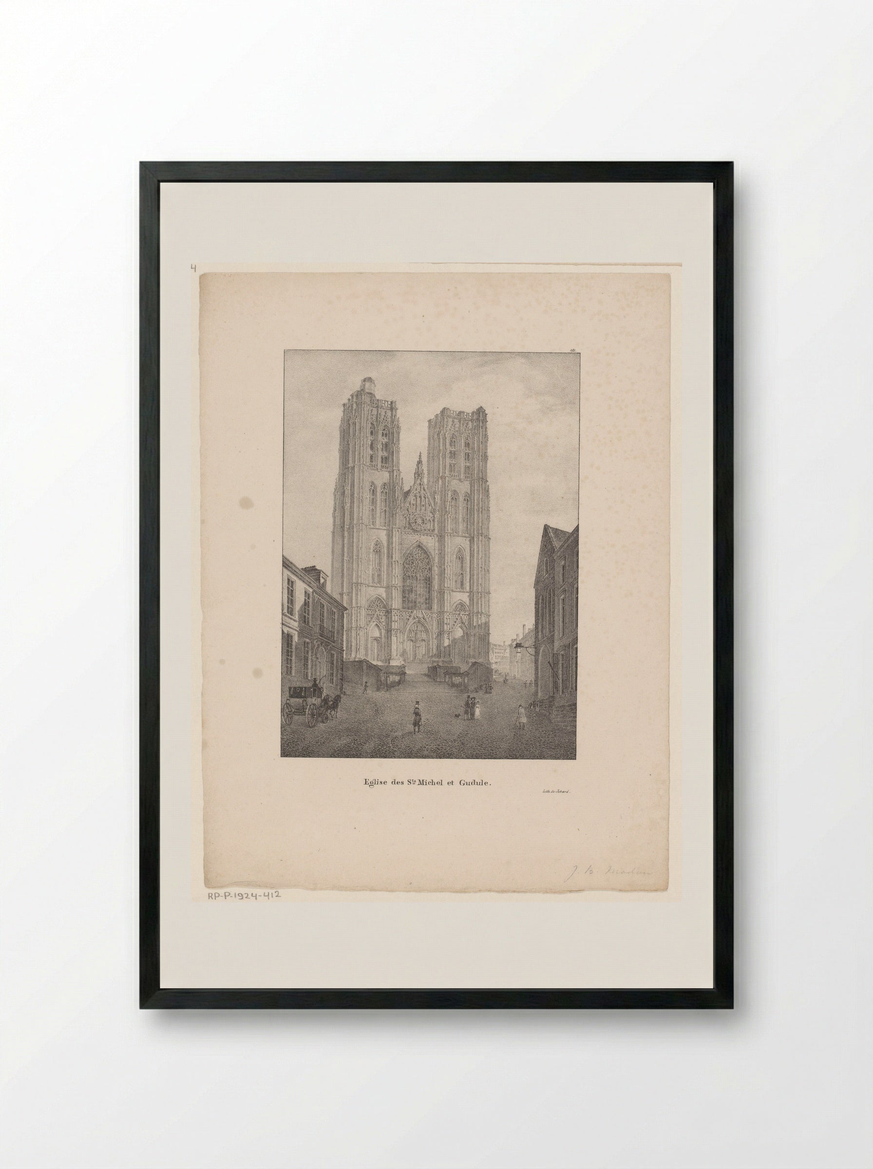 Gezicht op de kathedraal van Sint-Michiel en Sint-Goedele - Jean-Baptiste Madou - Framed Print Black