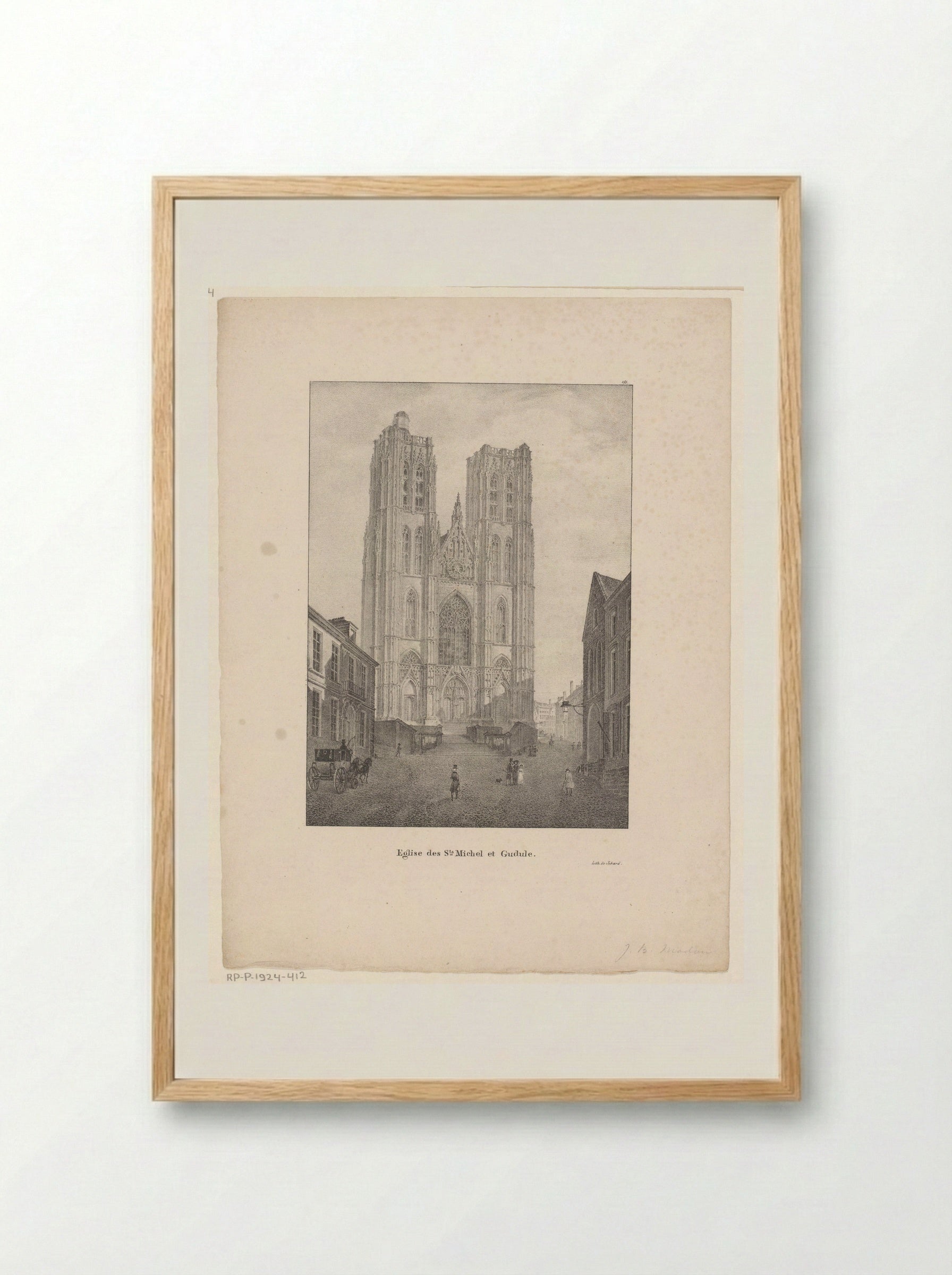 Gezicht op de kathedraal van Sint-Michiel en Sint-Goedele - Jean-Baptiste Madou - Framed Print Wood