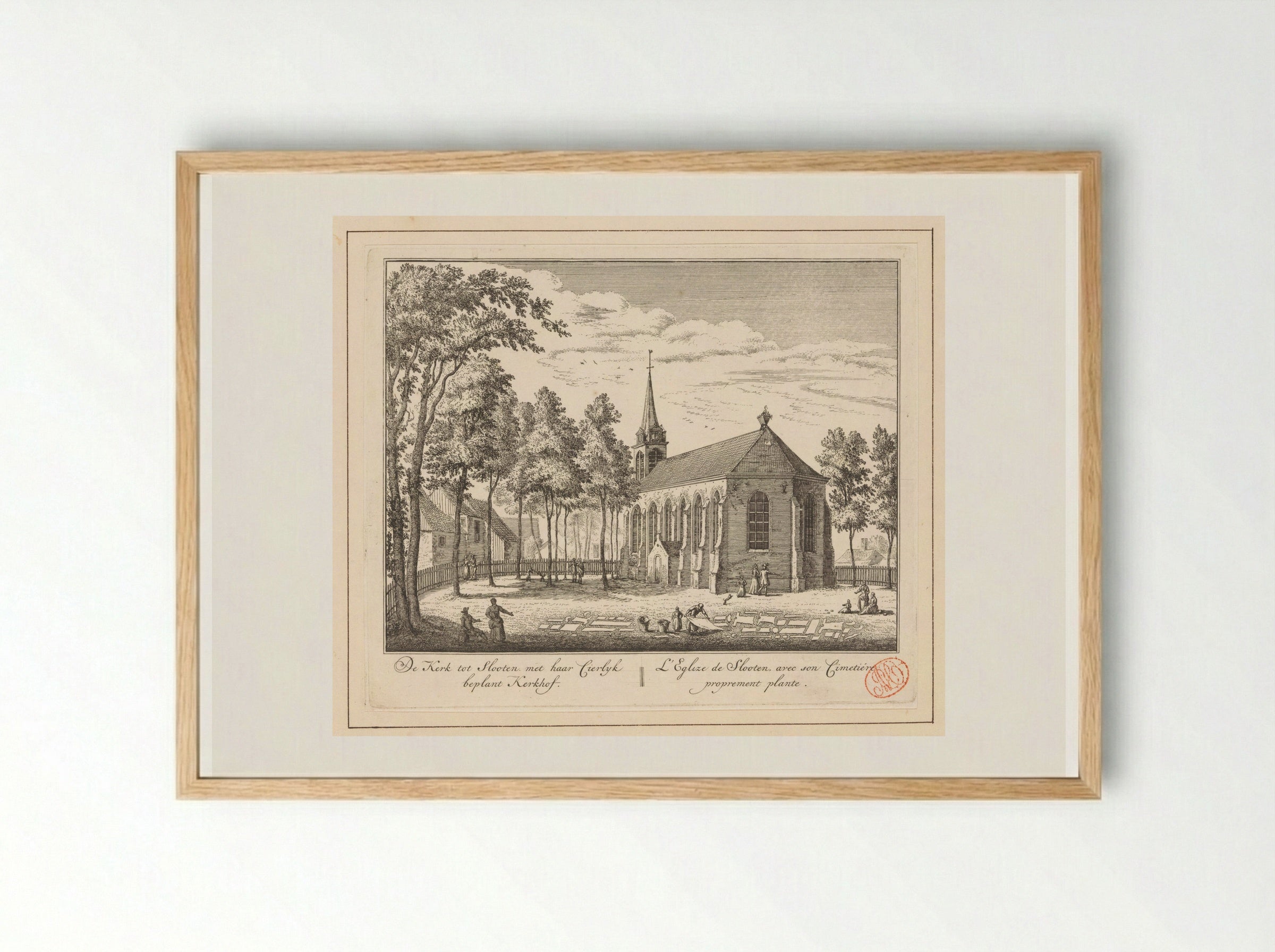 Gezicht op de kerk en het kerkhof te Sloten - Abraham Rademaker - Framed Print Wood
