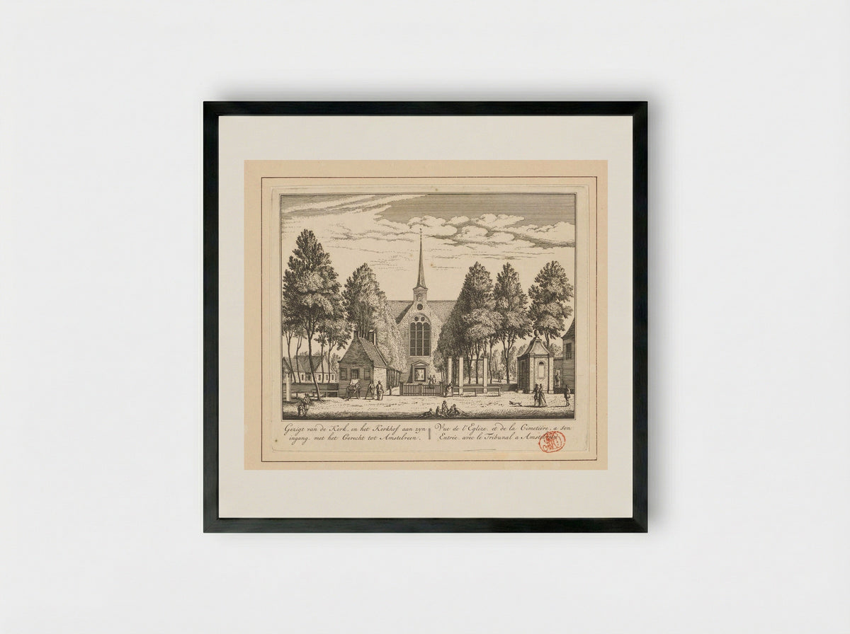 Gezicht op de kerk te Amstelveen - Abraham Rademaker - Framed Print Black