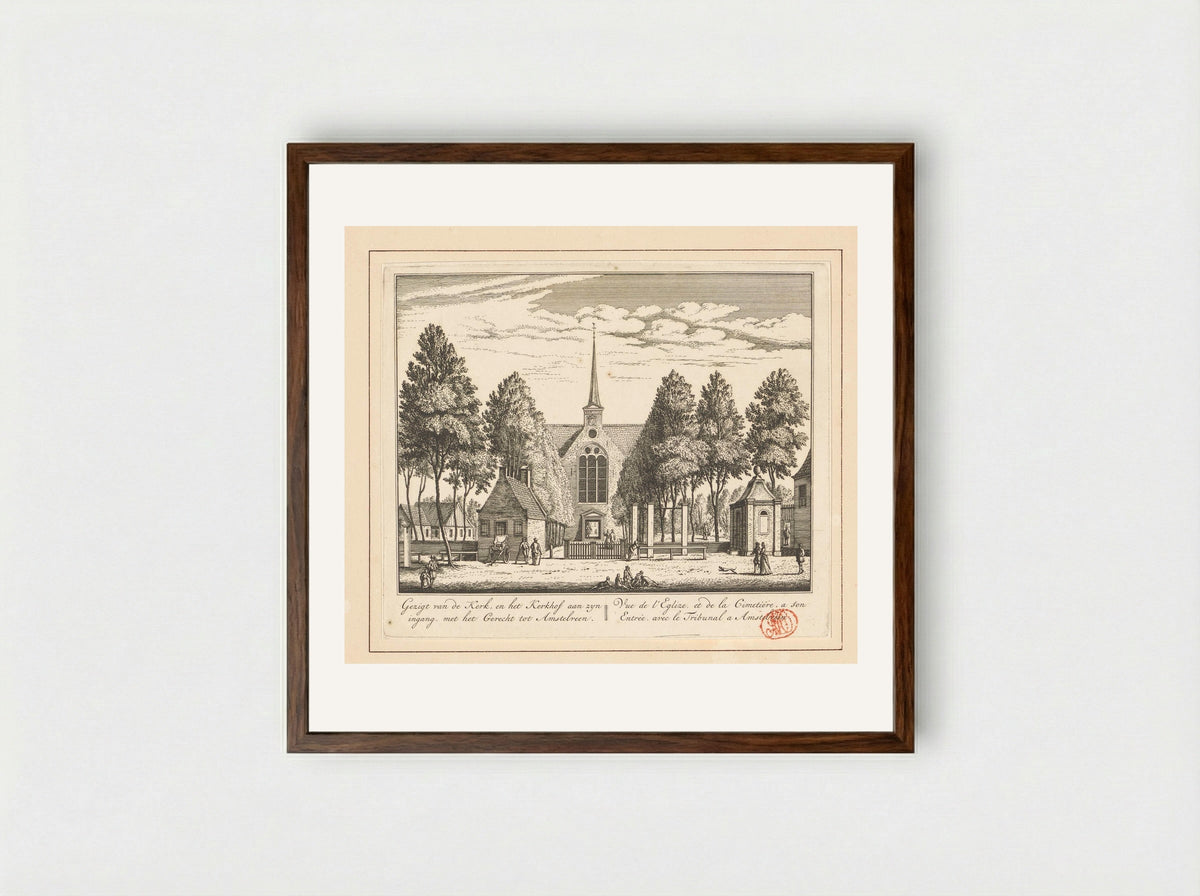Gezicht op de kerk te Amstelveen - Abraham Rademaker - Framed Print Dark Wood