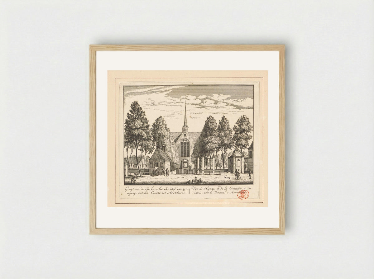 Gezicht op de kerk te Amstelveen - Abraham Rademaker - Framed Print Wood