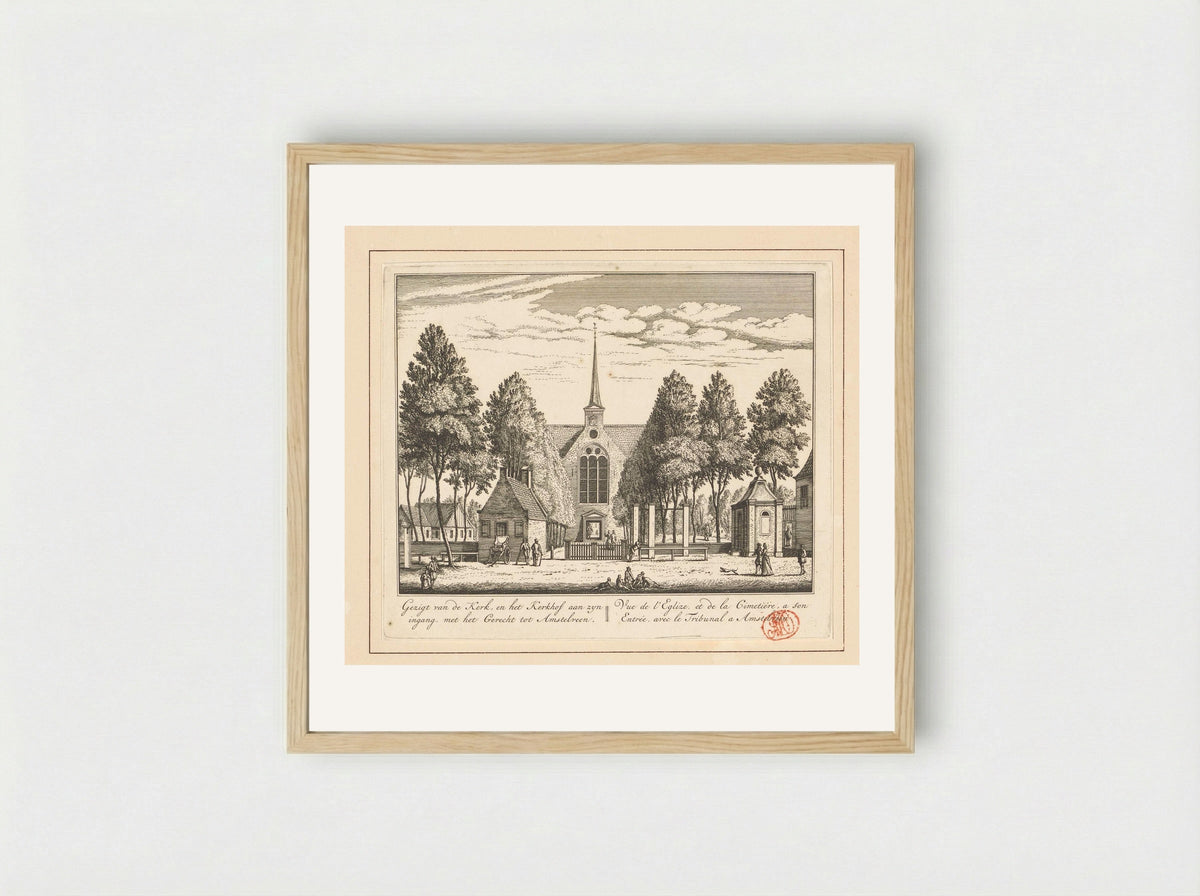 Gezicht op de kerk te Amstelveen - Abraham Rademaker - Framed Print Wood