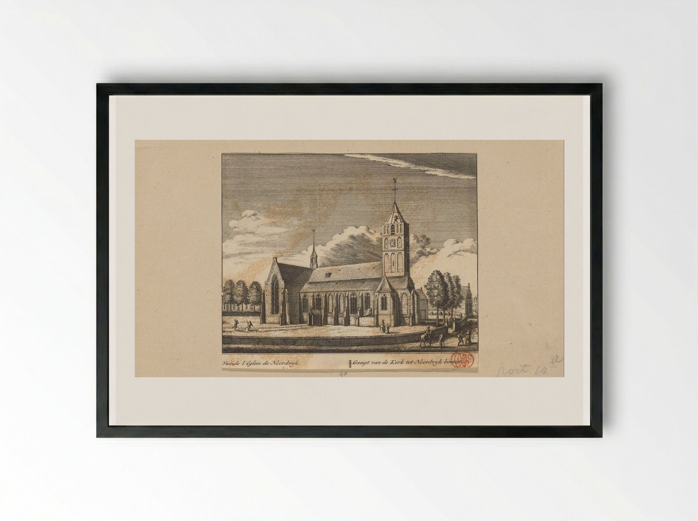 Gezicht op de kerk te Noordwijk-Binnen - Abraham Rademaker - Framed Print Black
