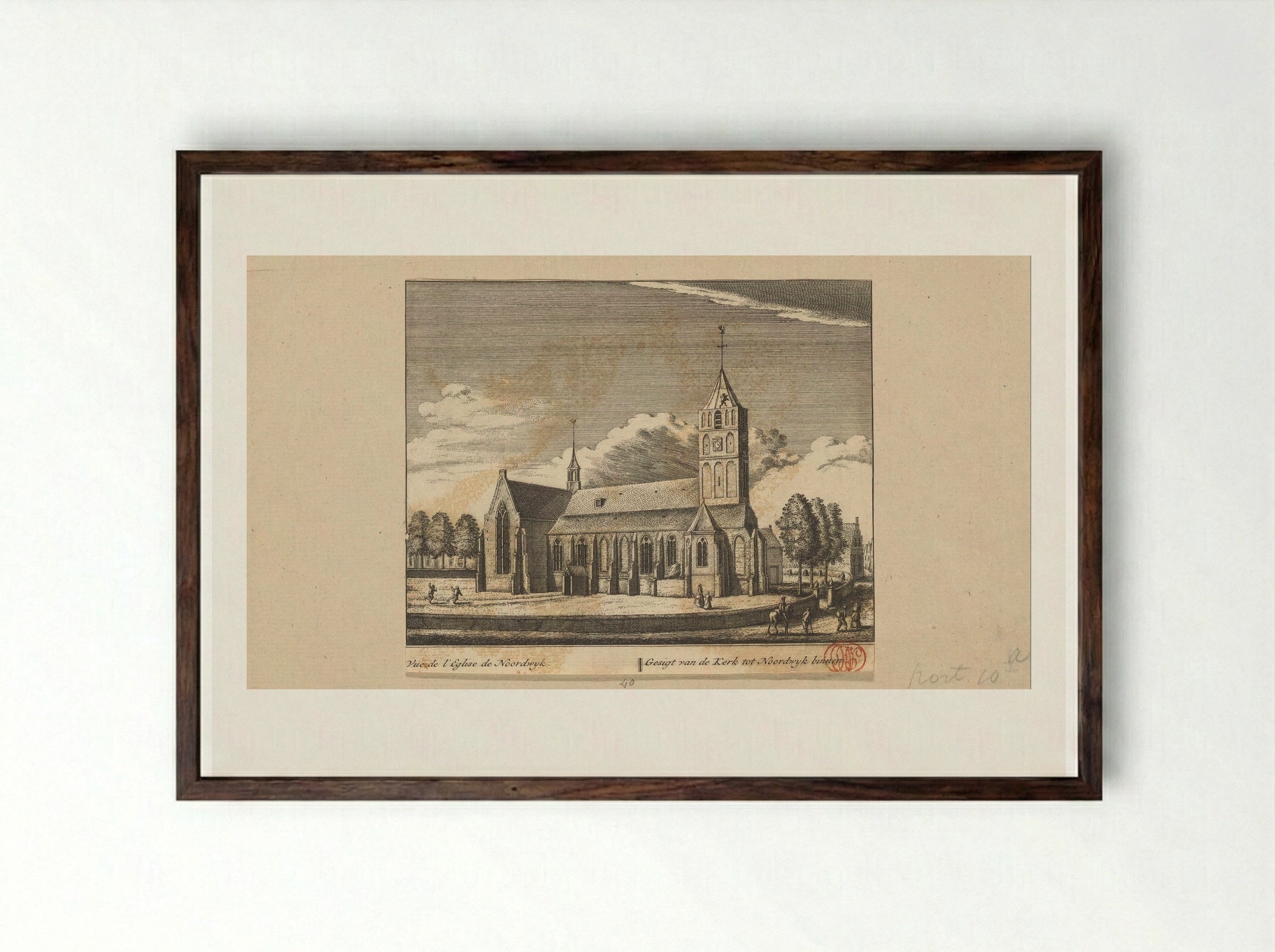 Gezicht op de kerk te Noordwijk-Binnen - Abraham Rademaker - Framed Print Dark Wood