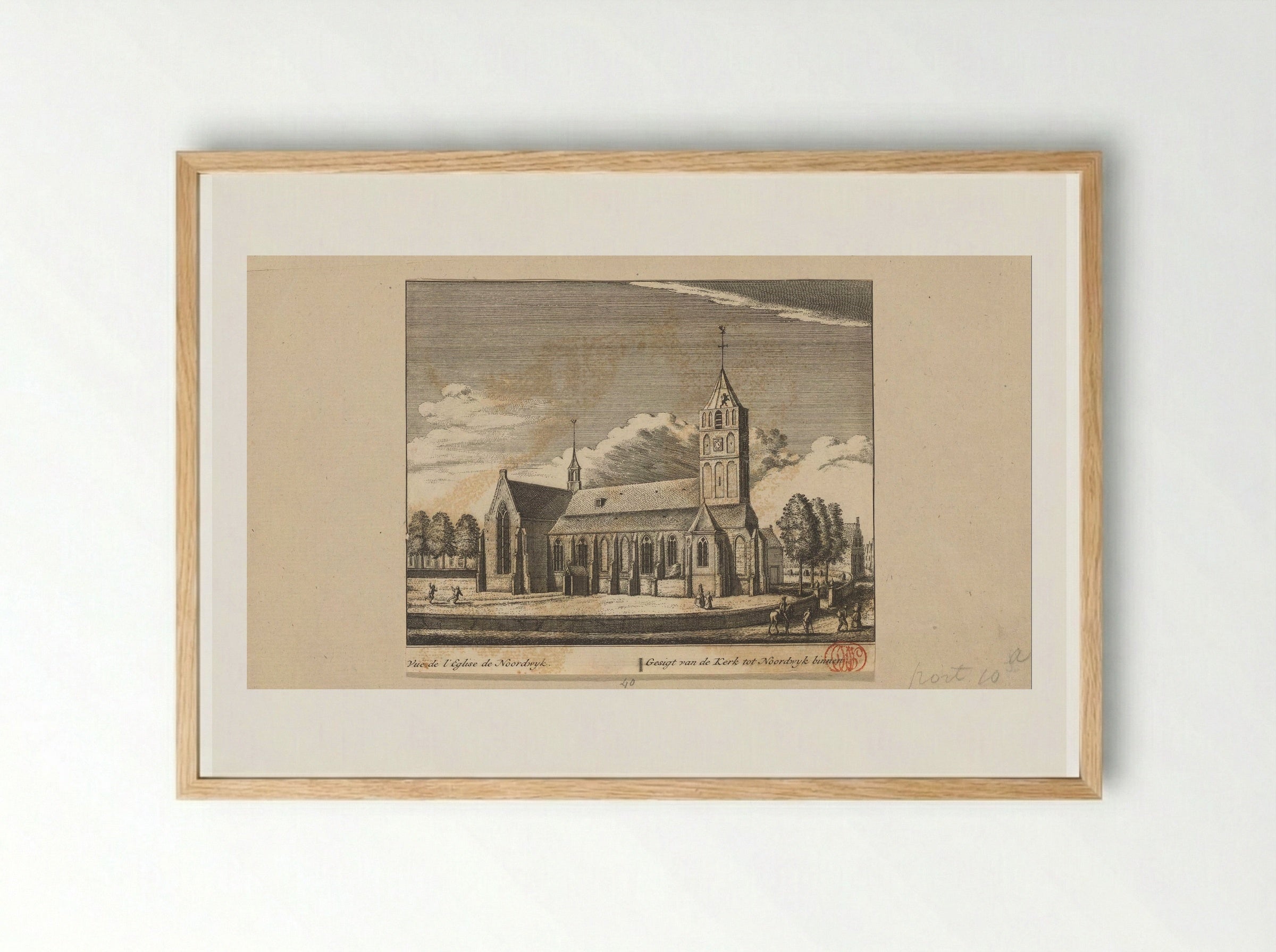 Gezicht op de kerk te Noordwijk-Binnen - Abraham Rademaker - Framed Print Wood