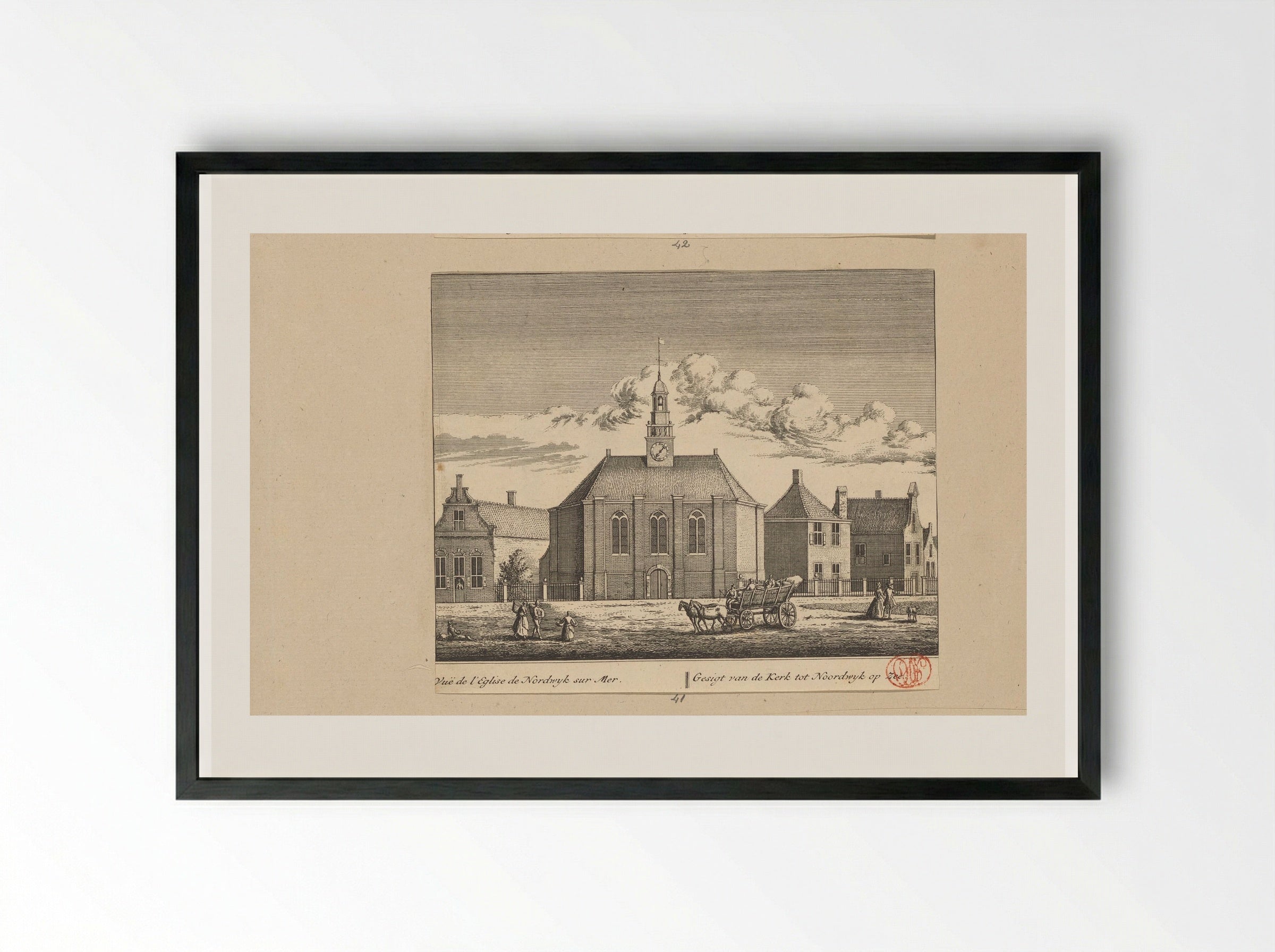 Gezicht op de kerk te Noordwijk aan Zee - Abraham Rademaker - Framed Print Black