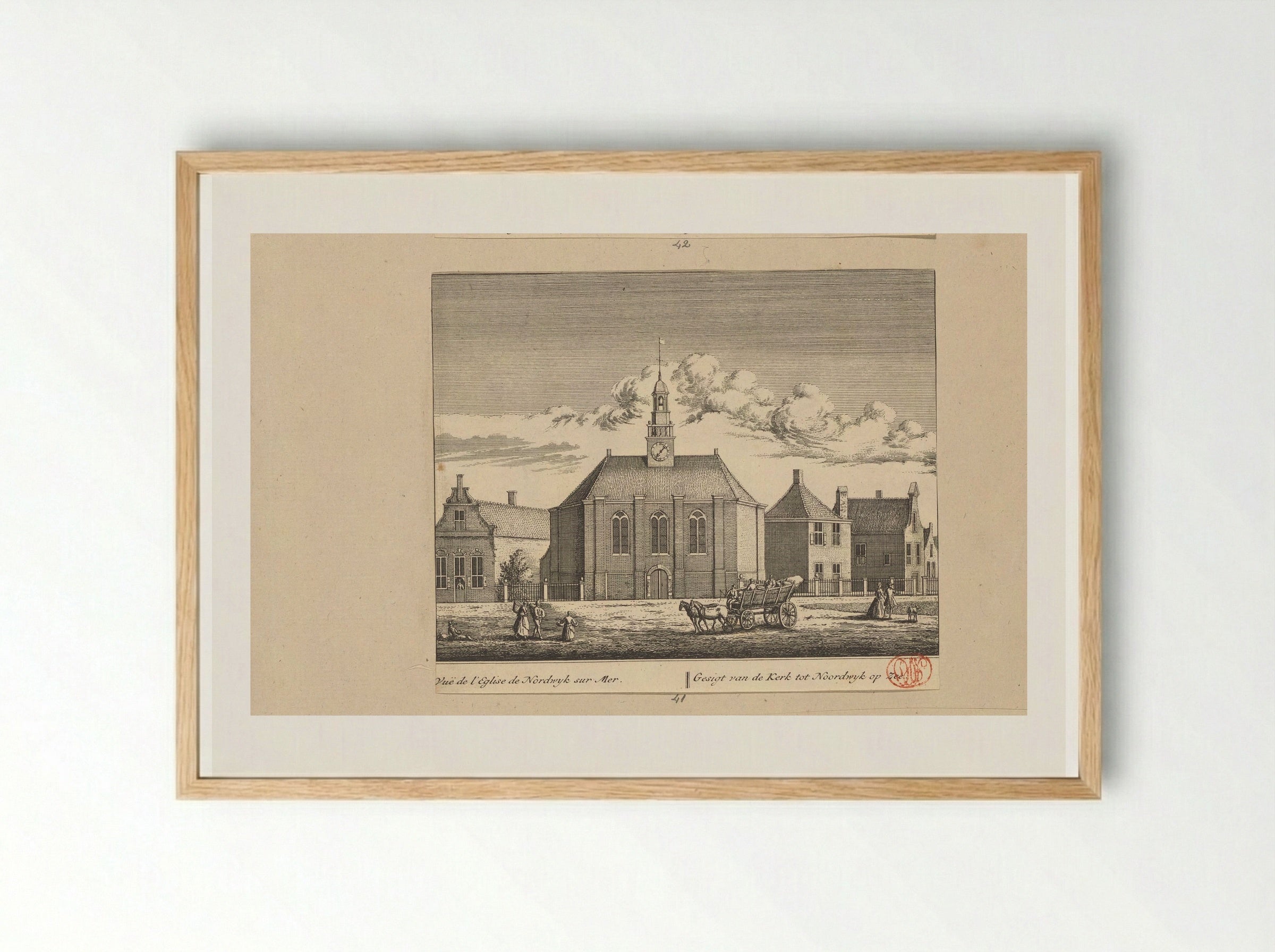 Gezicht op de kerk te Noordwijk aan Zee - Abraham Rademaker - Framed Print Wood