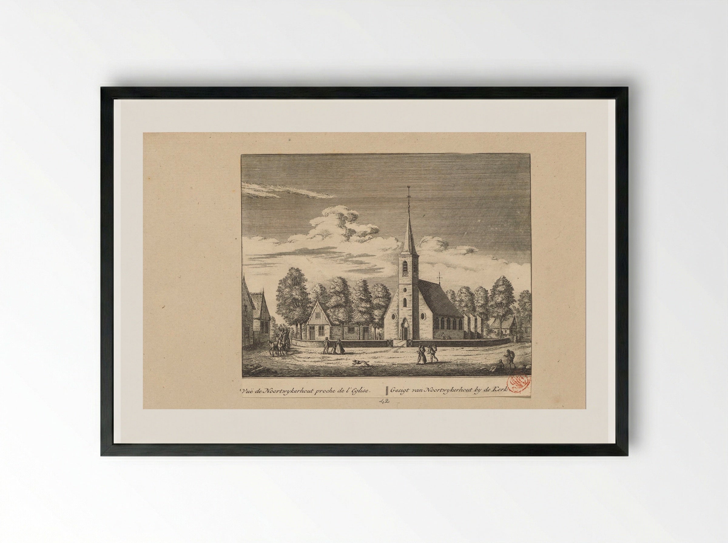 Gezicht op de kerk te Noordwijkerhout - Abraham Rademaker - Framed Print Black