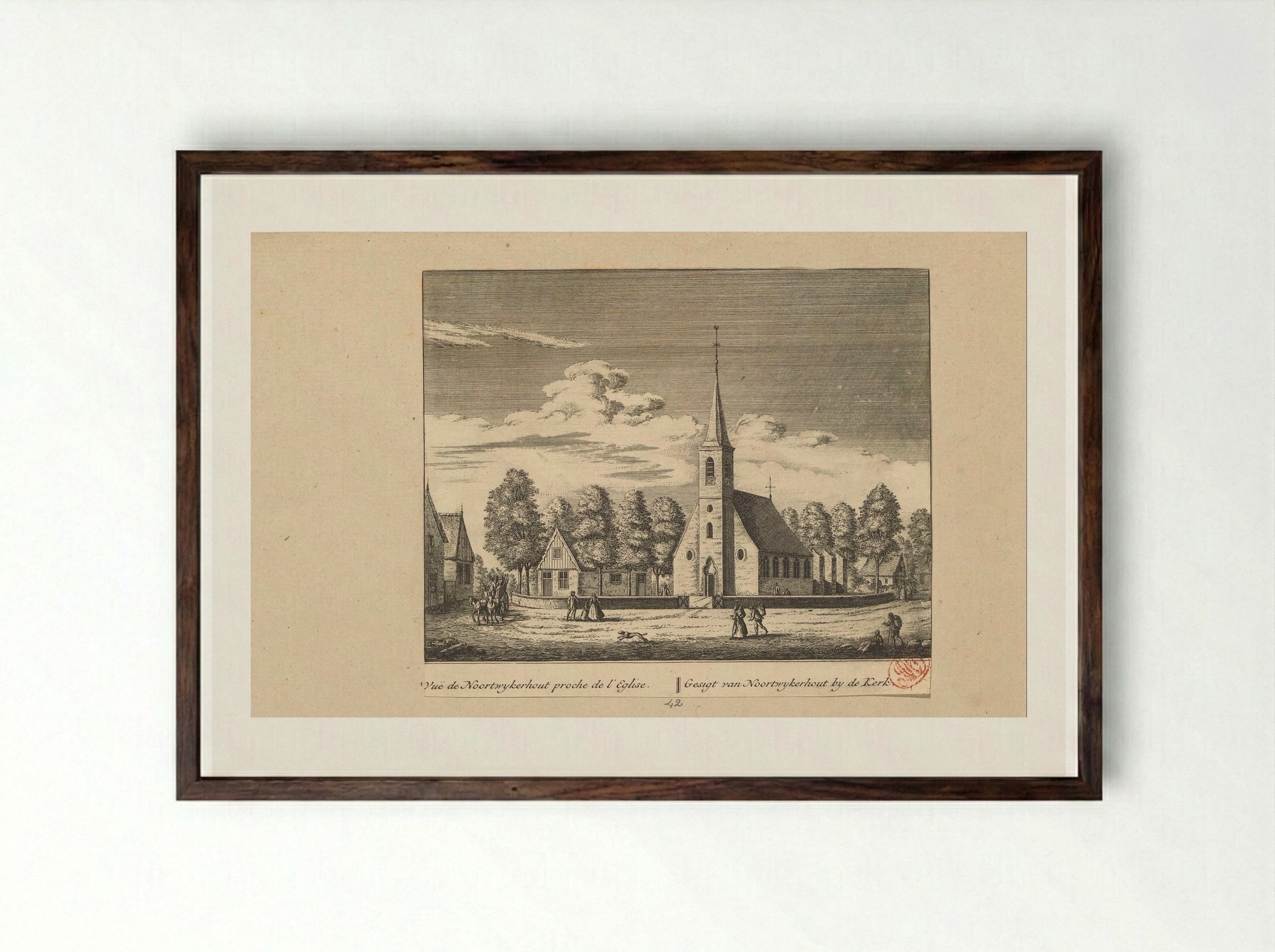 Gezicht op de kerk te Noordwijkerhout - Abraham Rademaker - Framed Print Dark Wood