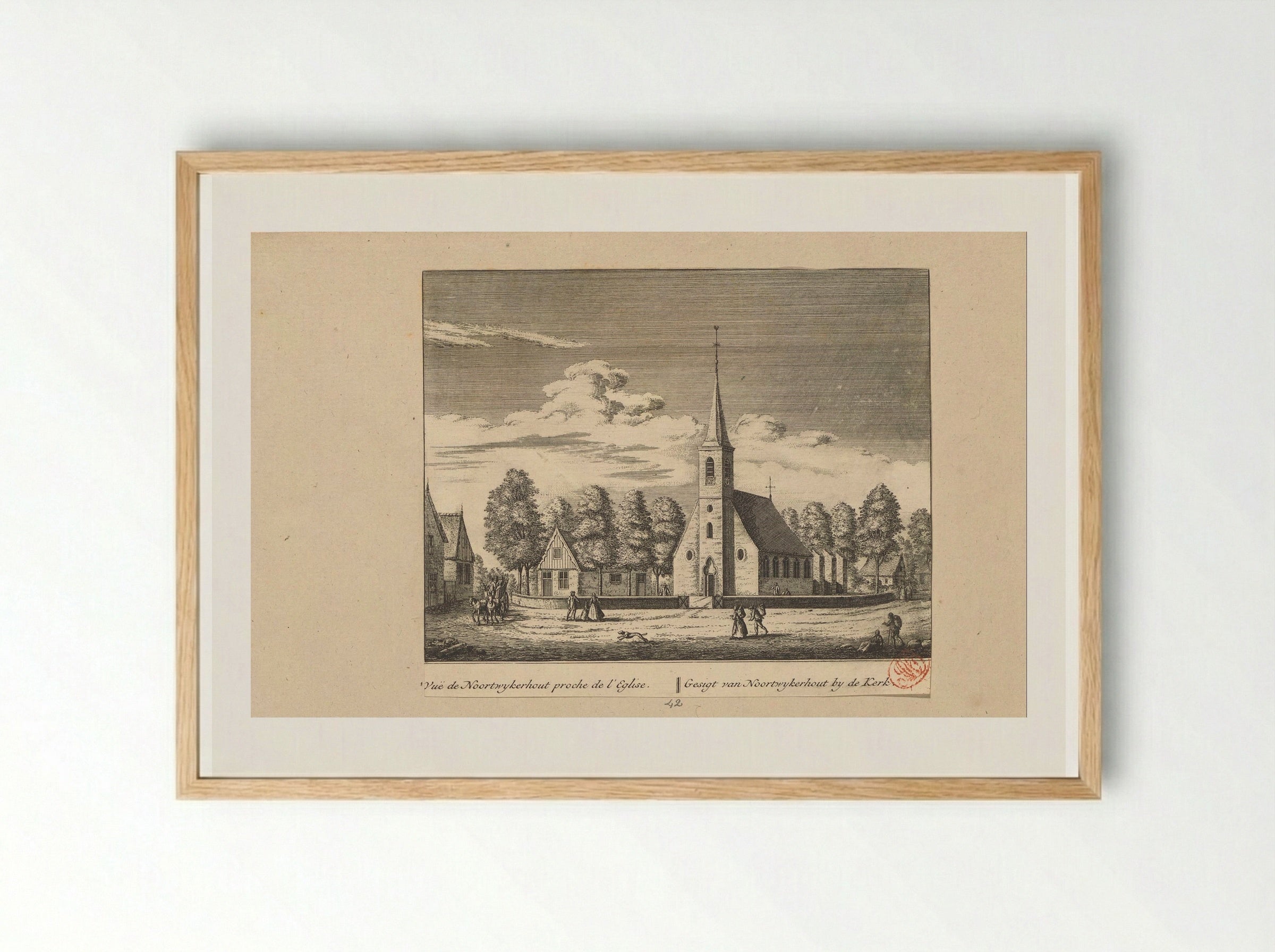 Gezicht op de kerk te Noordwijkerhout - Abraham Rademaker - Framed Print Wood