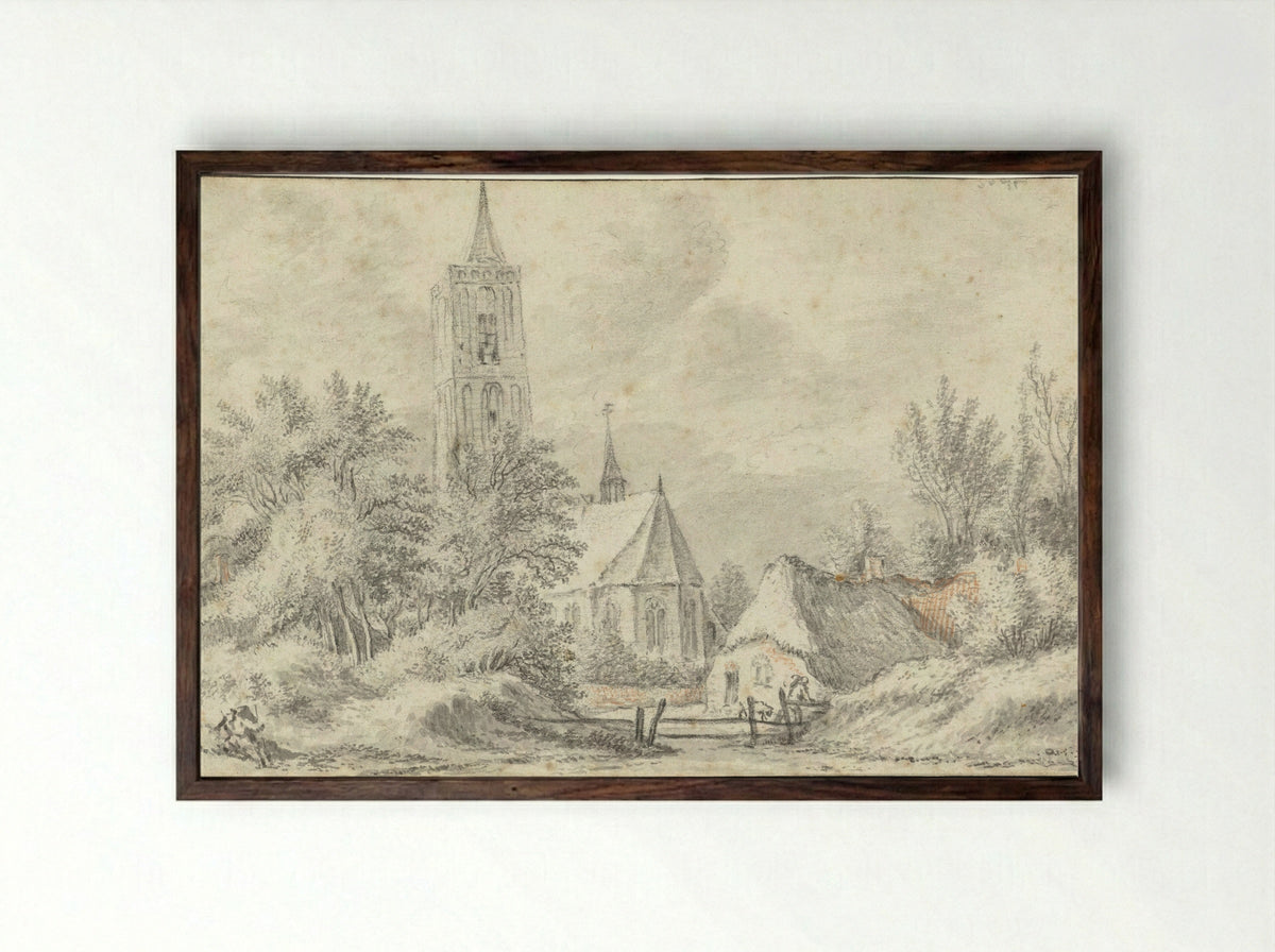 Gezicht op de kerk te Soest - Guillam Du Bois - Framed Print Dark Wood