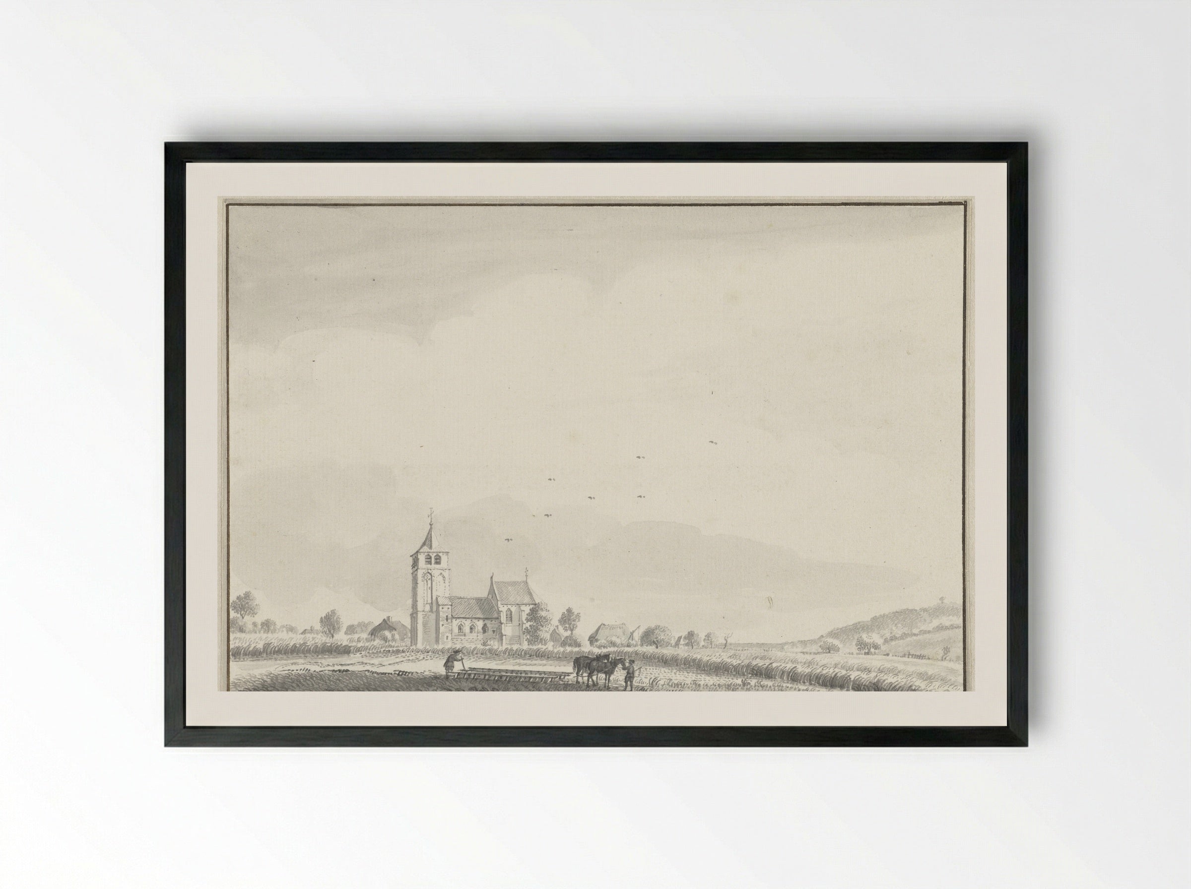 Gezicht op de kerk van Beek, bij Nijmegen - Jan de Beijer - Framed Print Black