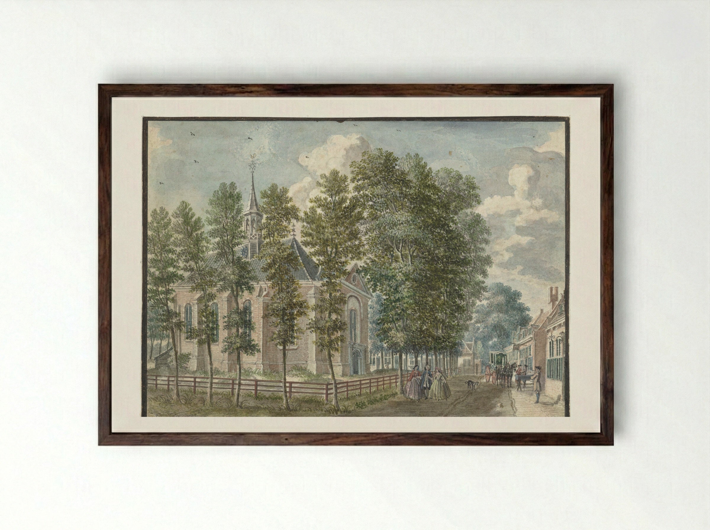 Gezicht op de kerk van Bloemendaal - Jan de Beijer - Framed Print Dark Wood