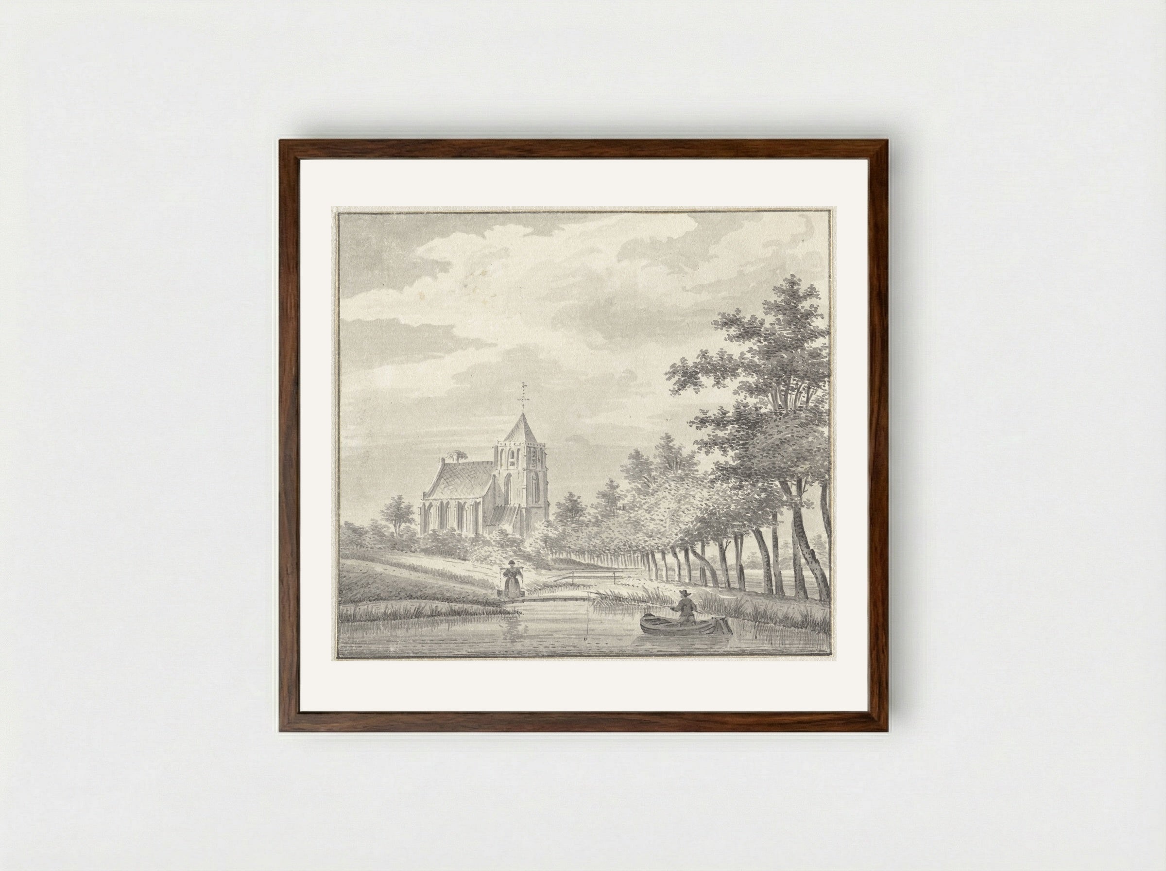 Gezicht op de kerk van Leerbroek - Jan de Beijer - Framed Print Dark Wood