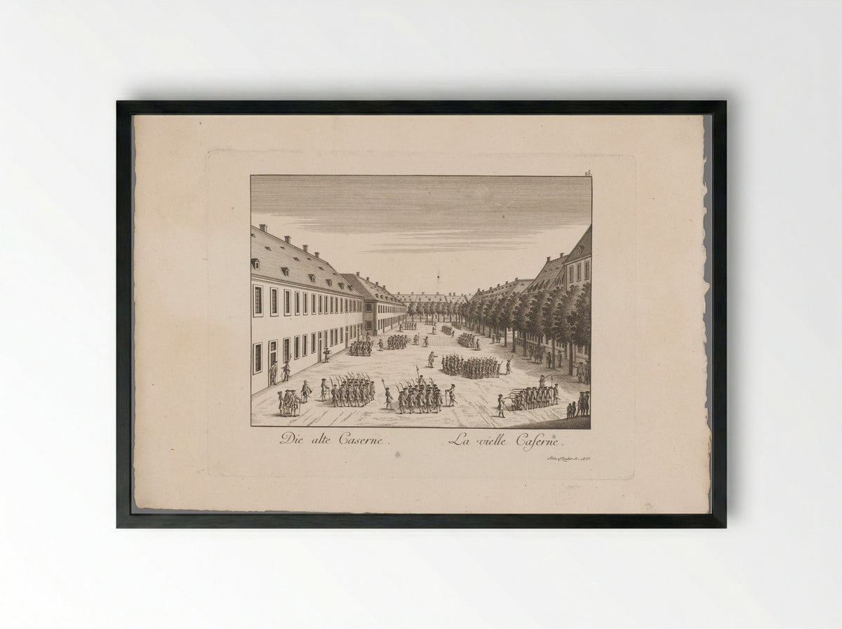 Gezicht op de oude kazerne, te Mannheim - Christian Friedrich Schwan - Framed Print Black
