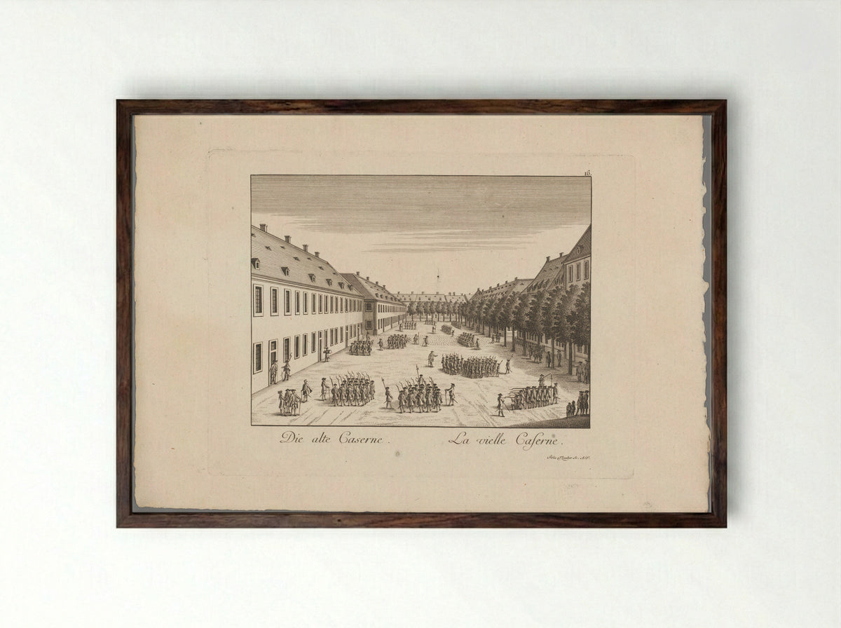 Gezicht op de oude kazerne, te Mannheim - Christian Friedrich Schwan - Framed Print Dark Wood