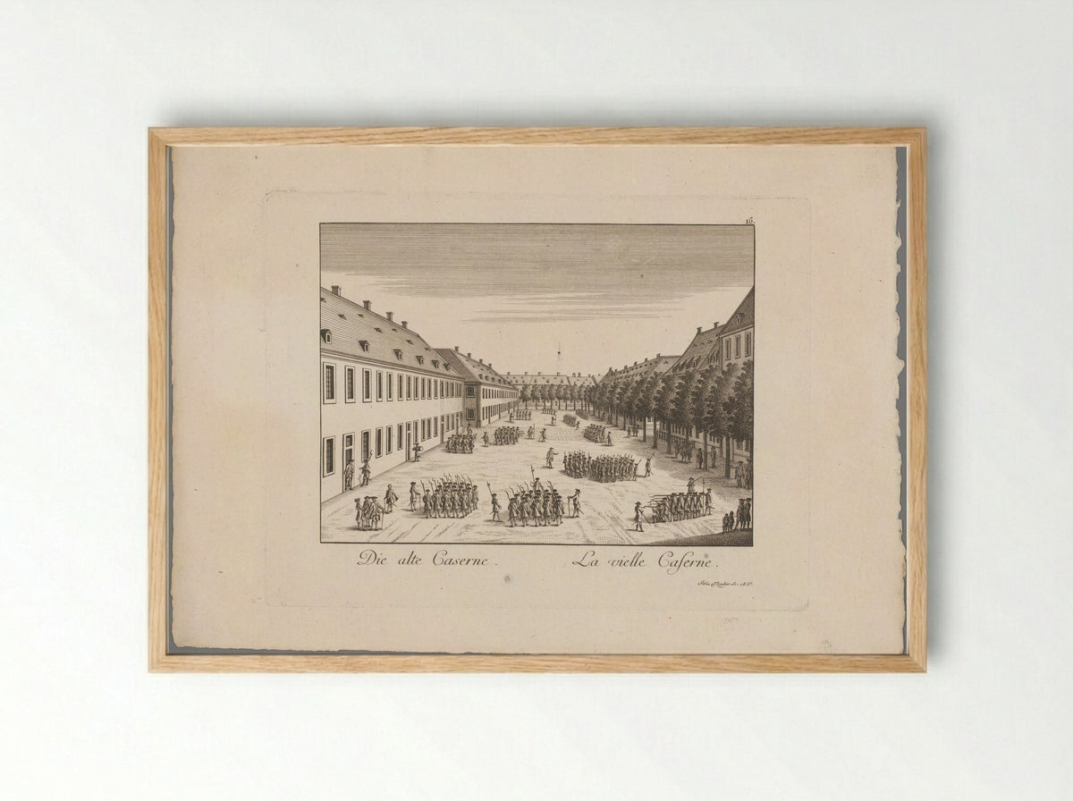 Gezicht op de oude kazerne, te Mannheim - Christian Friedrich Schwan - Framed Print Wood