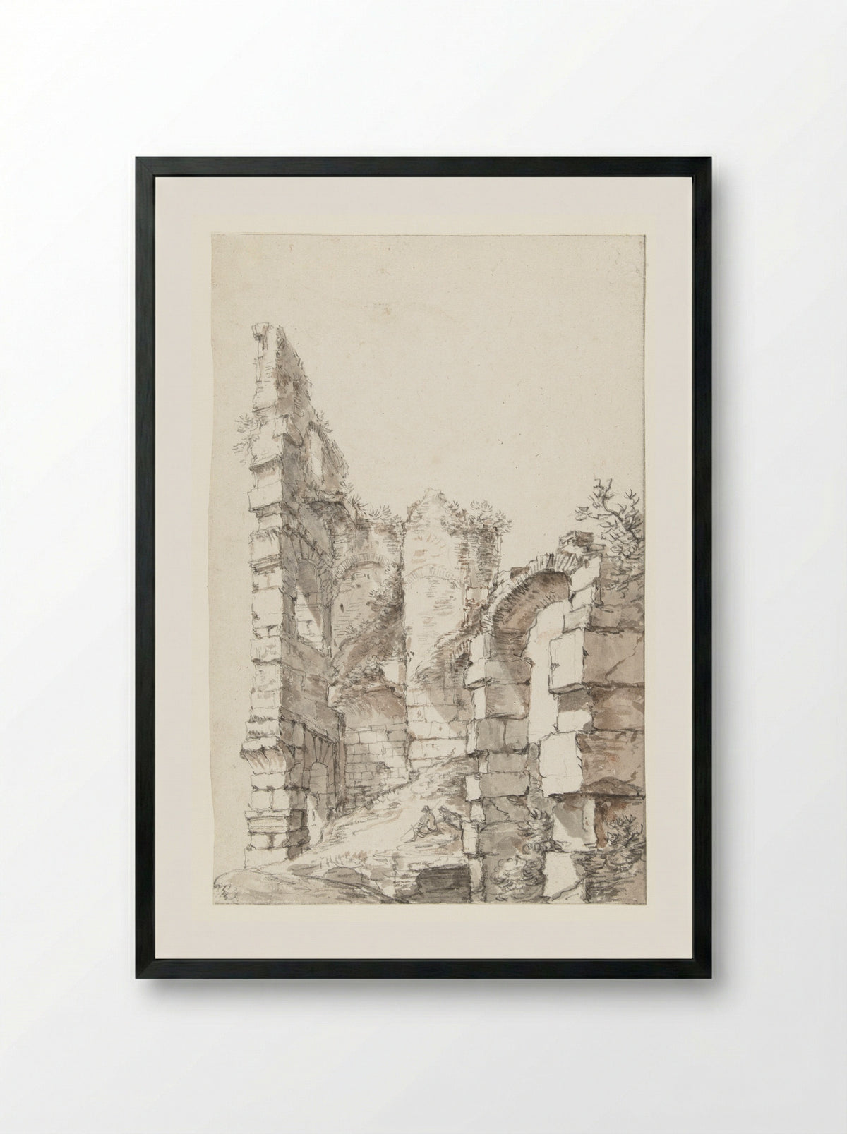 Gezicht op de ruïne op het Colosseum, Rome, met twee zittende figuren - Jan Worst - Framed Print Black