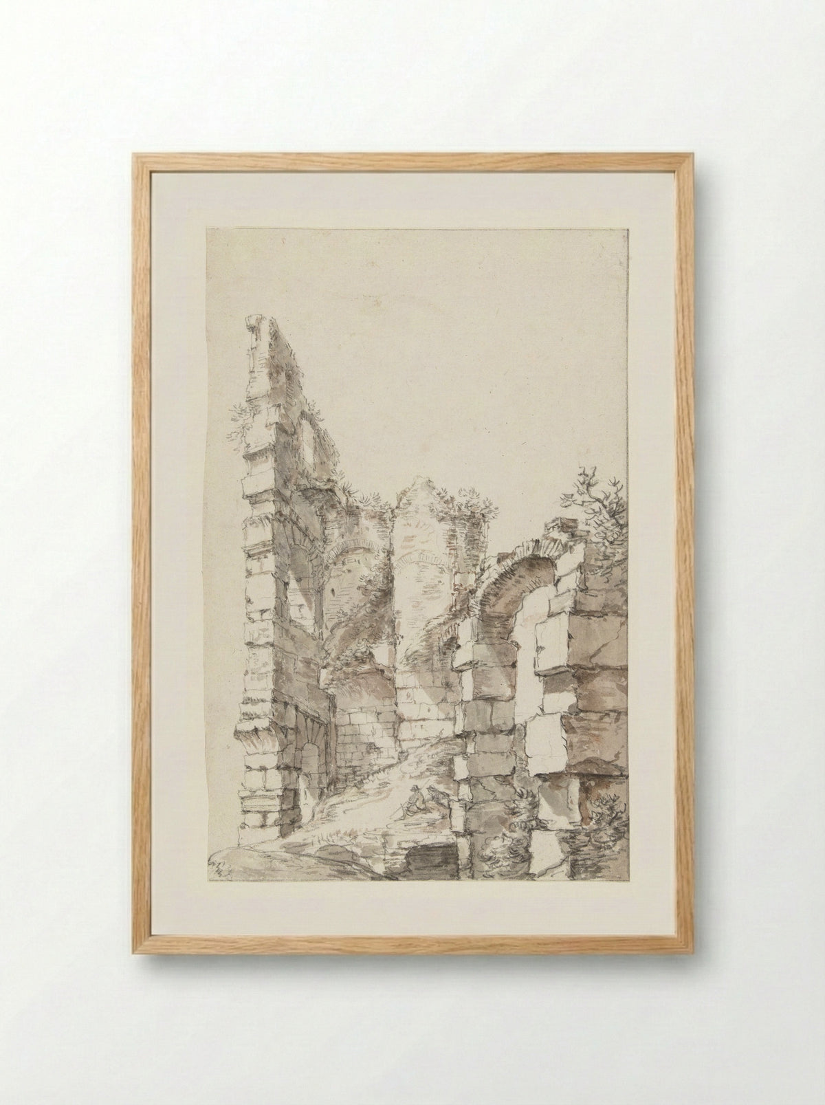 Gezicht op de ruïne op het Colosseum, Rome, met twee zittende figuren - Jan Worst - Framed Print Wood